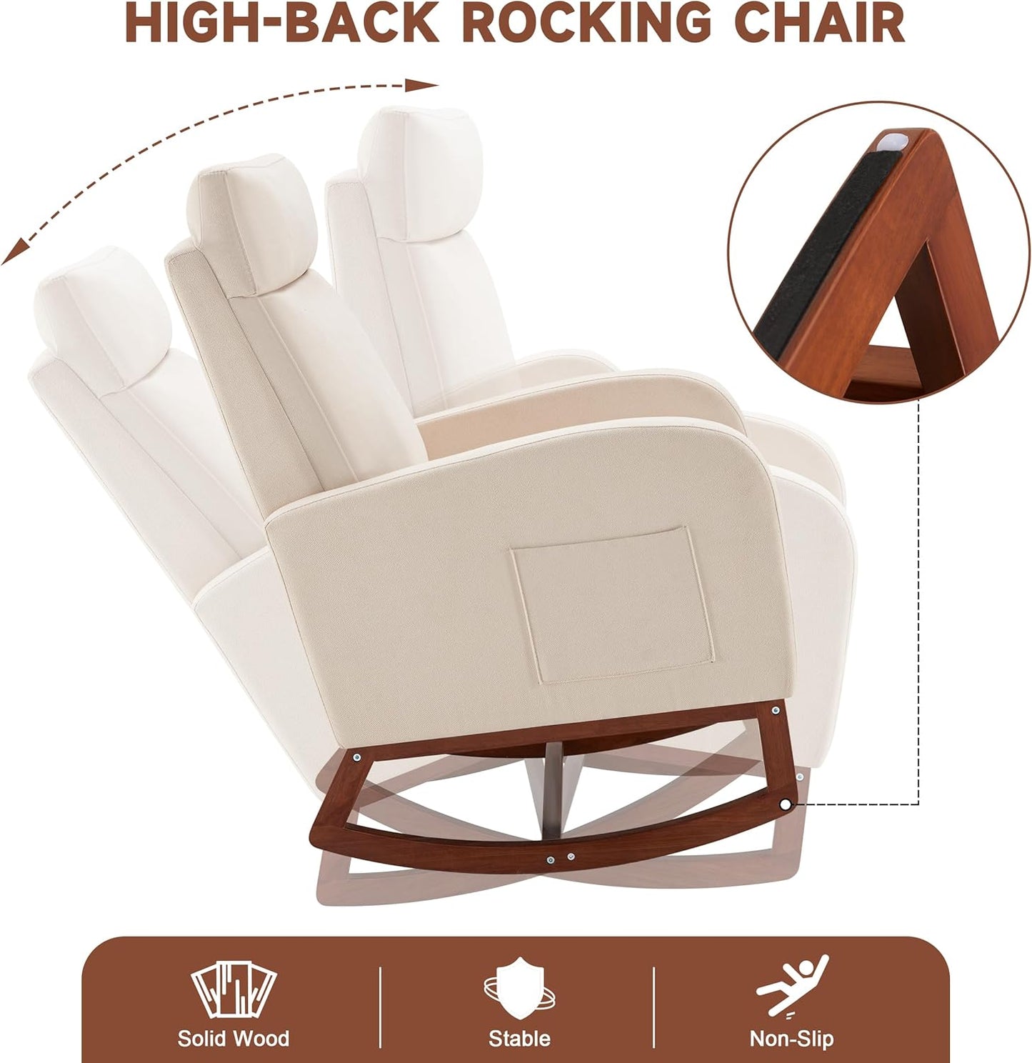 Rocking Chair Nursery with Foot Rest, Nursery Rocking Chairs with High Back, Glider Rocking Chair with Pocket, Baby Nursery Glider Rocker, Nursing Chair Accent Living Room (Linen Beige)