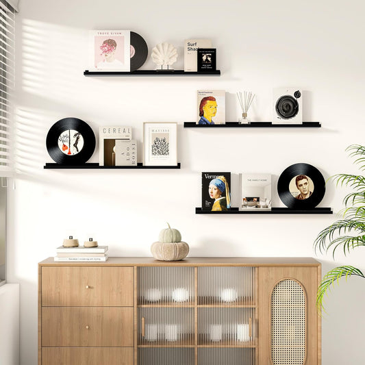 Picture Ledge Shelf for Wall, Floating Shelves Set of 4, 36 Inch Long Nursery Book Shelves for Toys Storage, Kids Bookshelf Wall Mounted for Books Photo Frames, Black