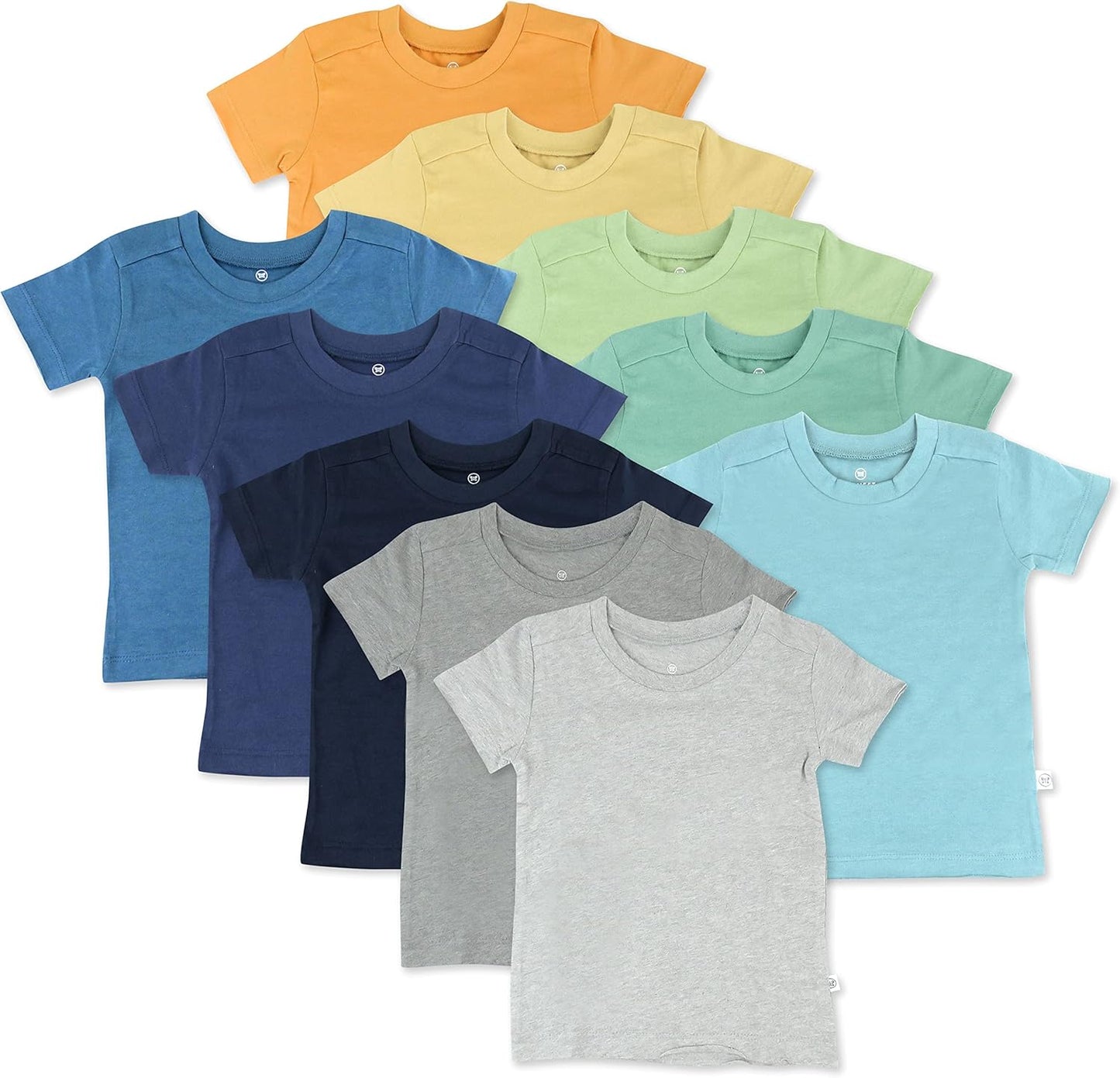 HonestBaby 10-Pack Short Sleeve T-shirts 100% Organic Cotton Baby, Toddler, Little Kids, Boys, Girls, Unisex