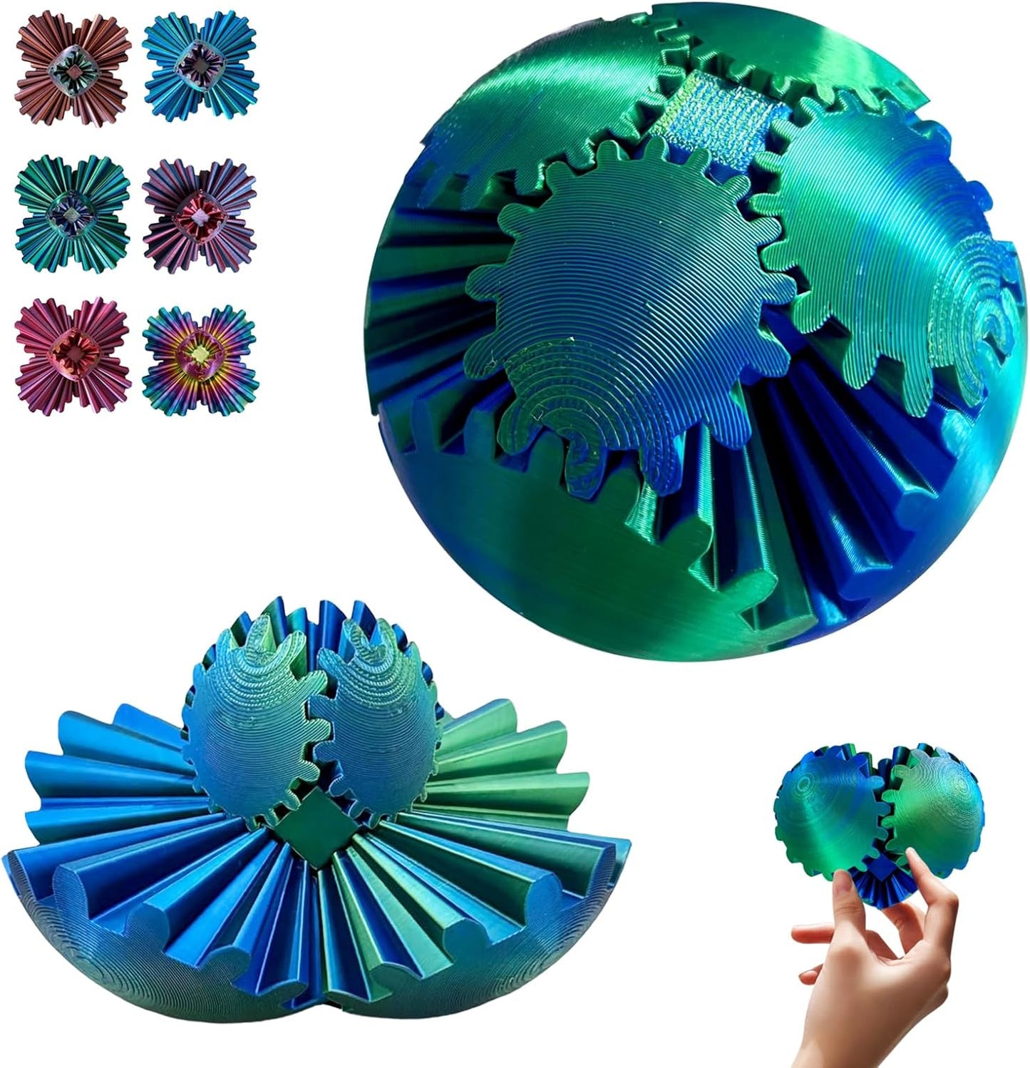 GearSphere Fidget Toy, 3D Printed Gear Ball Spin Ball Cube Desk Toy, 2024 Gear Sphere Cube Puzzle for Adults Kids, Stress and Anxiety Relaxing Fidget Toy (Blue-Green)