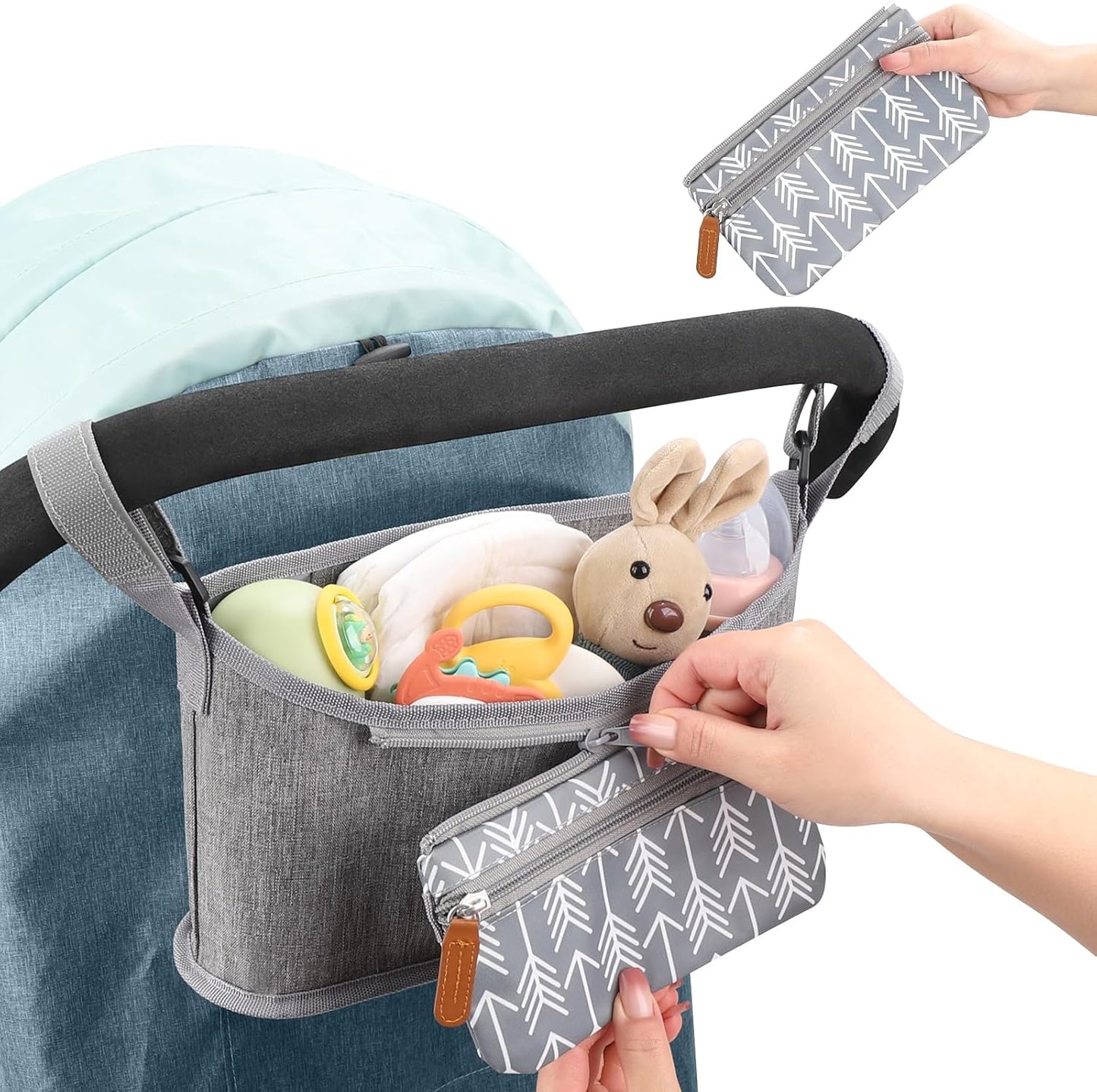 Accmor Universal Stroller Organizer with Detachable Phone Bag, Stroller Bag Caddy Organizer Stroller Accessories for Uppababy, Baby Jogger, Nuna, Doona, Britax Strollers
