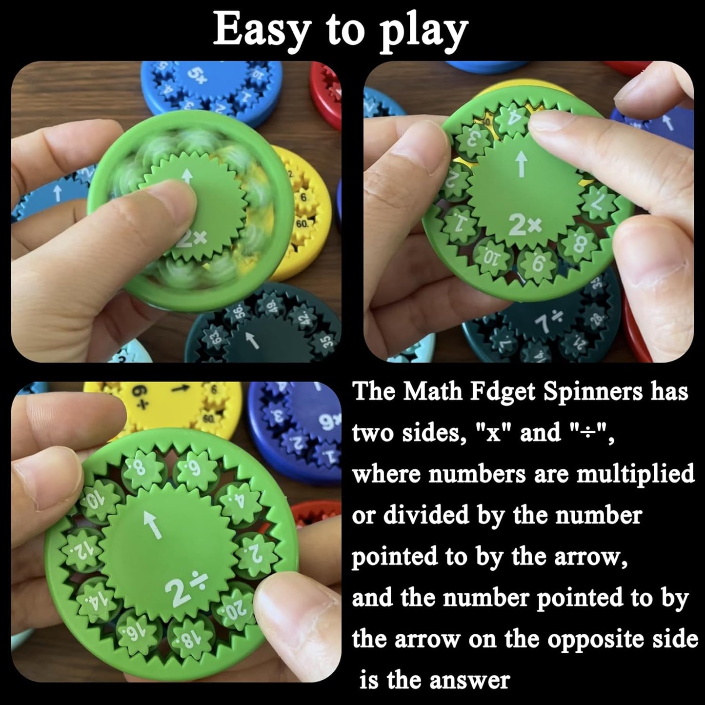 Math Fidget Spinners, Math Fact Fidget Spinners, Fidget Toys for Math Games, Learning & Education and Relieves Stress (Multiple Colors-9)
