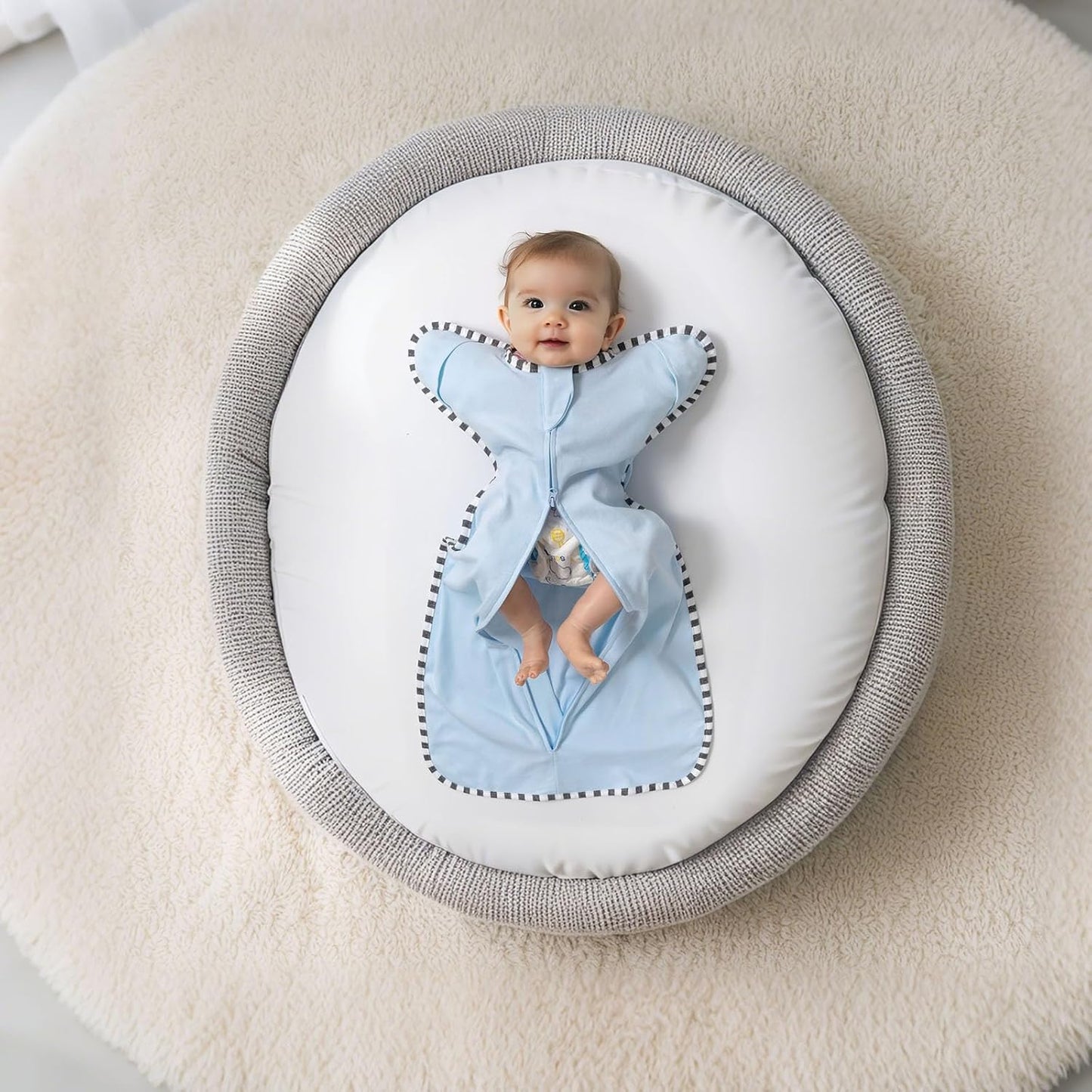 Transition Swaddle, 2 Pack 100% Cotton Baby Sleep Sack, 2-Way Zipper Infant Arm Up Swaddle for Newborn Baby Boys Girls (Blue + Green, S(0-3 Months))