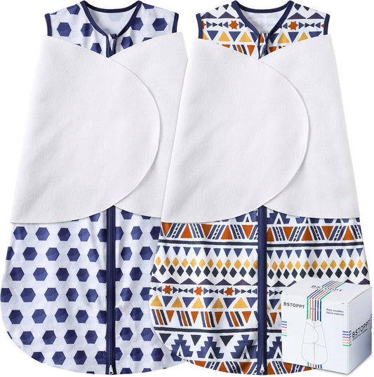 Newborn Sleep Sack Baby Swaddle,3-Way Adjustable Wearable Blanket,100% Rayon Cotton Swaddling Sleeping Bag，TOG 0.5 (Soccer & Triangles, 3-6 Months)