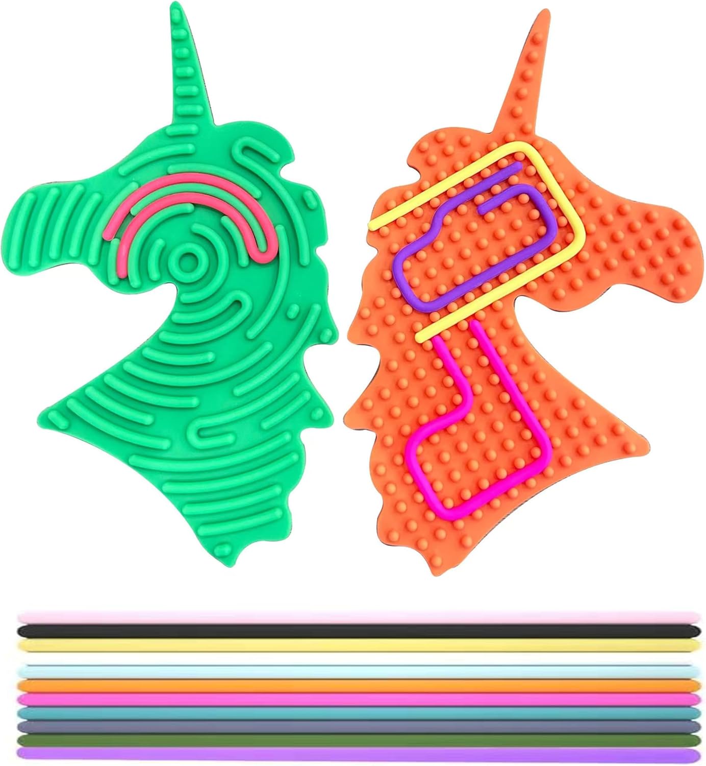 Sensory Activity Board,Double Side Silicone Calm Down Fidget Toy,Silent No Mess,Anxiety Relief Stress,ADHD & Autism,Portable with Travel Bag & 10 Strings (2pcs Yellow and Green)