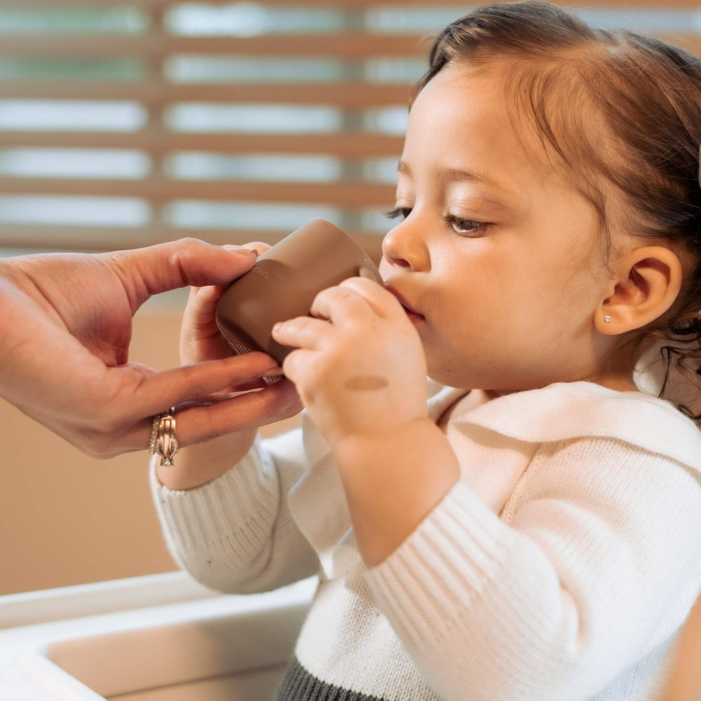 | Teenie Tiny™ Silicone Developmental Baby-Led Weaning Drinking Cups (2 pack) (Warm Taupe and Mauve)