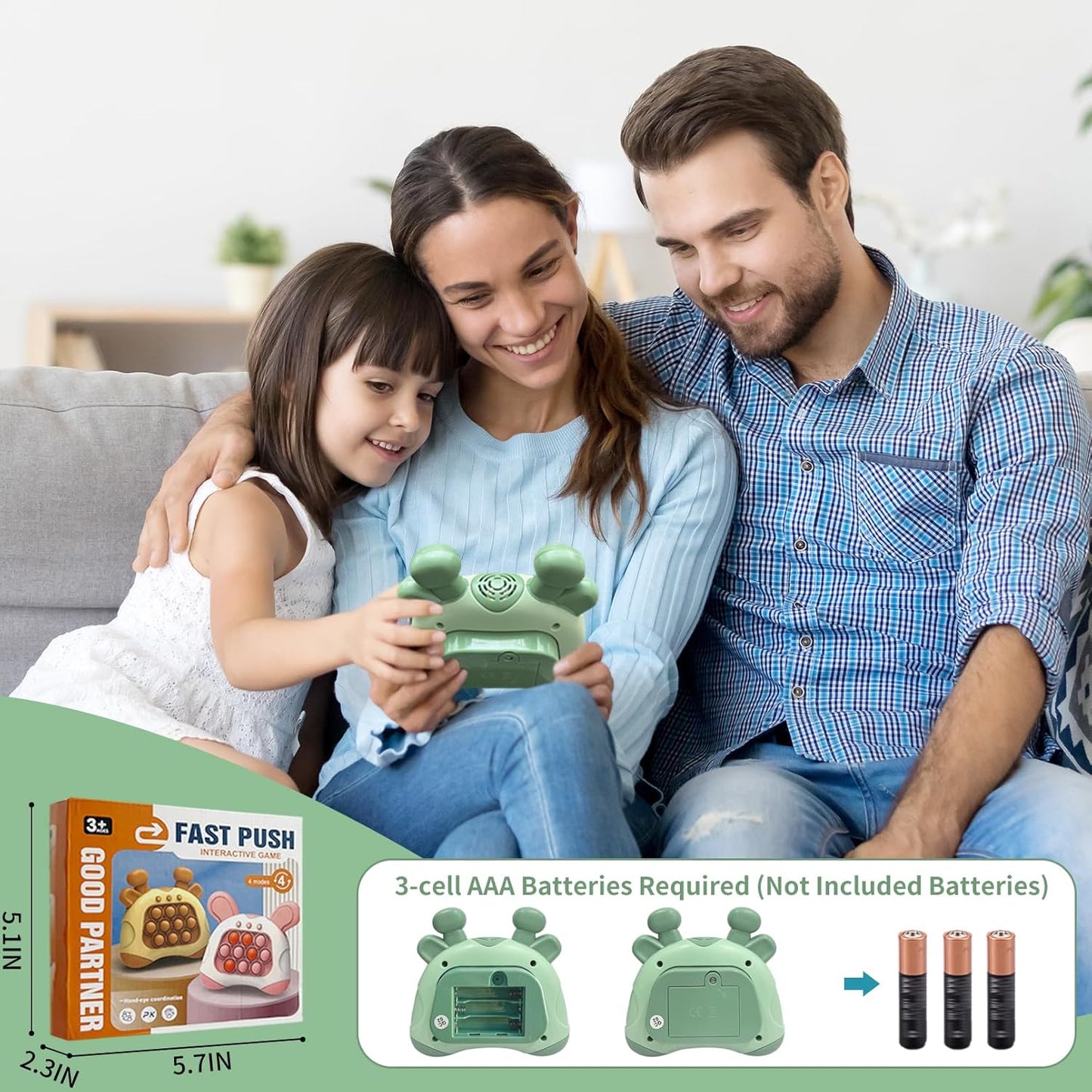 Pop Quick Push Game Console Fidget Toys Light Up Handheld Puzzle Press Popping Toy for Kids Adult Green Deer