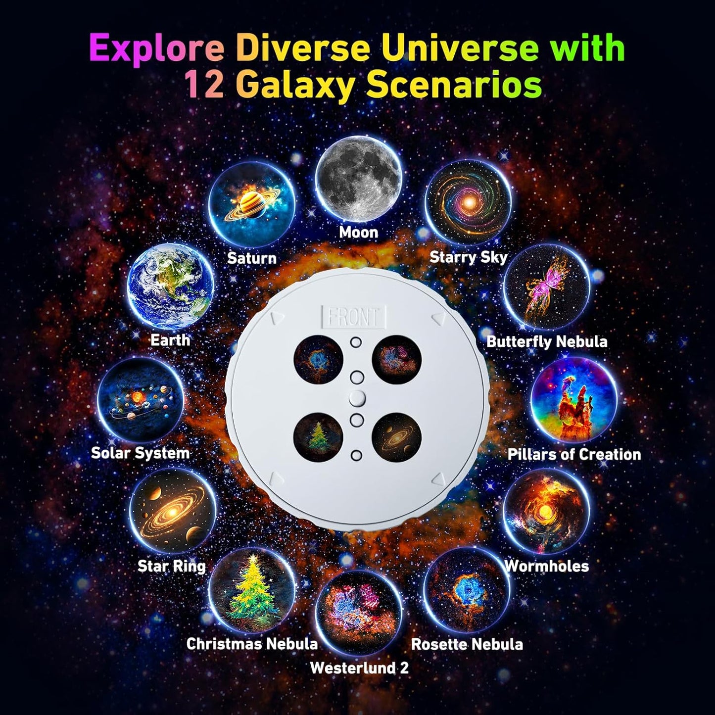 Galaxy Projector, Star Projector with 12 Space Films, Astronaut Galaxy Projector for Bedroom with Timer, Planetarium Projector Ceiling Nebula Night Light for Kids Adults Gift Living Game Room