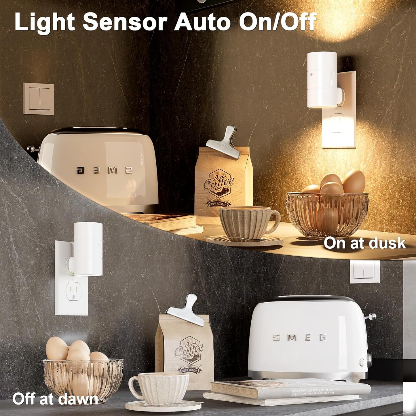 NIORSUN Night Lights Plug Into Wall,Plug in Night Light with 3 Light Modes,Ultra-Slim Design,Dusk to Dawn Sensor,0-100LM Dimmable Night Light for Hallway Bathroom Stairway Bedroom,White,2 Pack