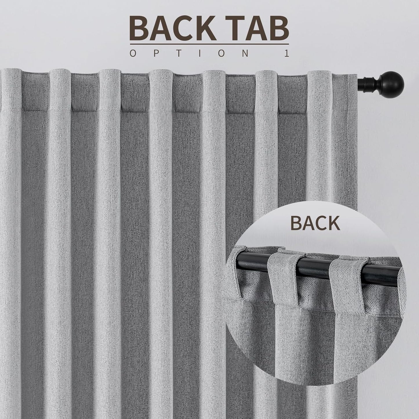 Joydeco Faux Linen Blackout Curtains for Bedroom,Light Grey Blackout Curtains 120 inches long,100% Blackout Solid Thermal Insulated Window Drapes Luxury Decor for Living Room（W52xL120 Inch,Light Grey）