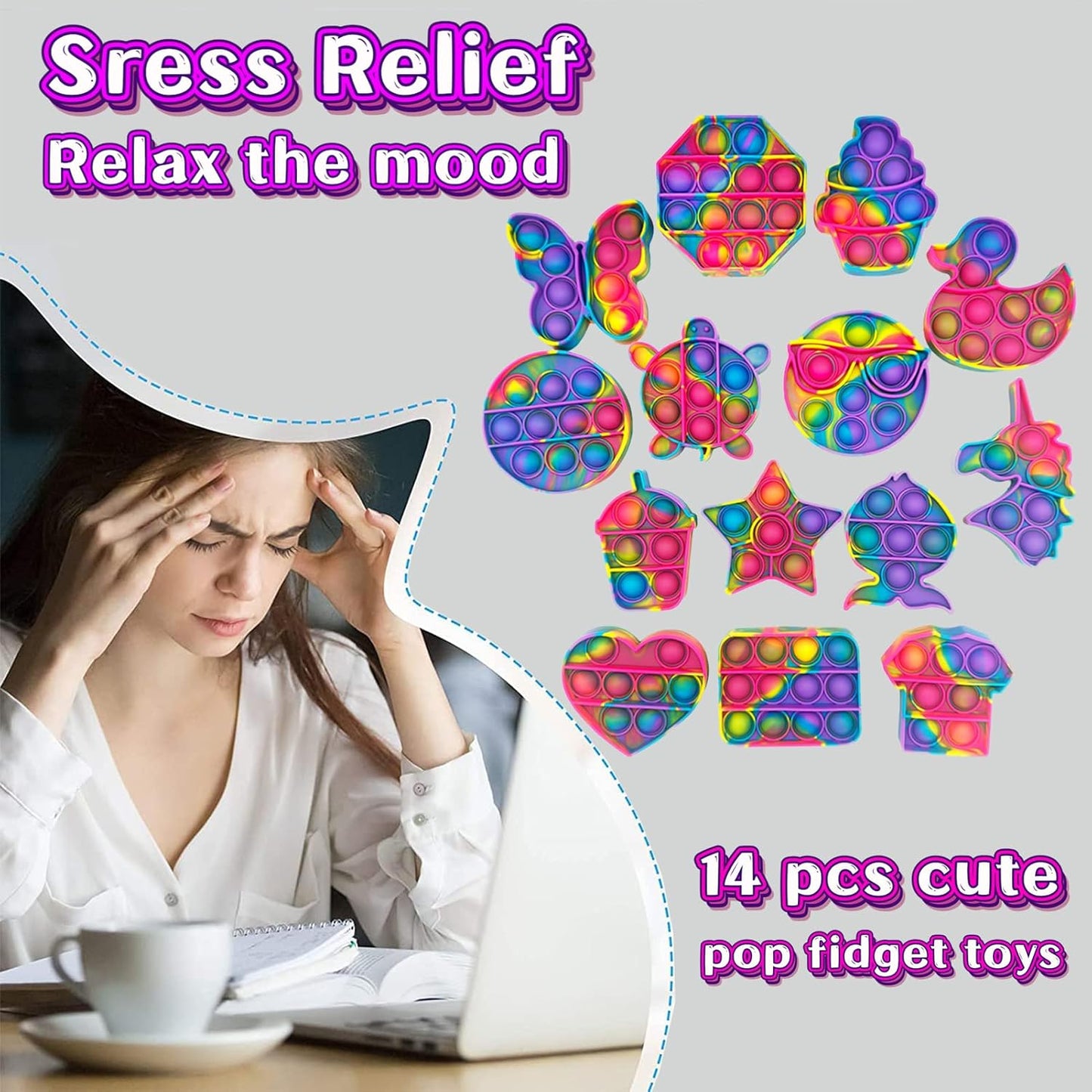 14 Pack Pop Fidget Sensory Toys,Party Favors for Kids 4-8,8-12 Year Boys Girls,Mini Fidget Toys Bulk, Fidget Popper for Goodie Bag Stuffers,Stress Toys for Birthday Gift,Classroom Prizes,Toddler Toys