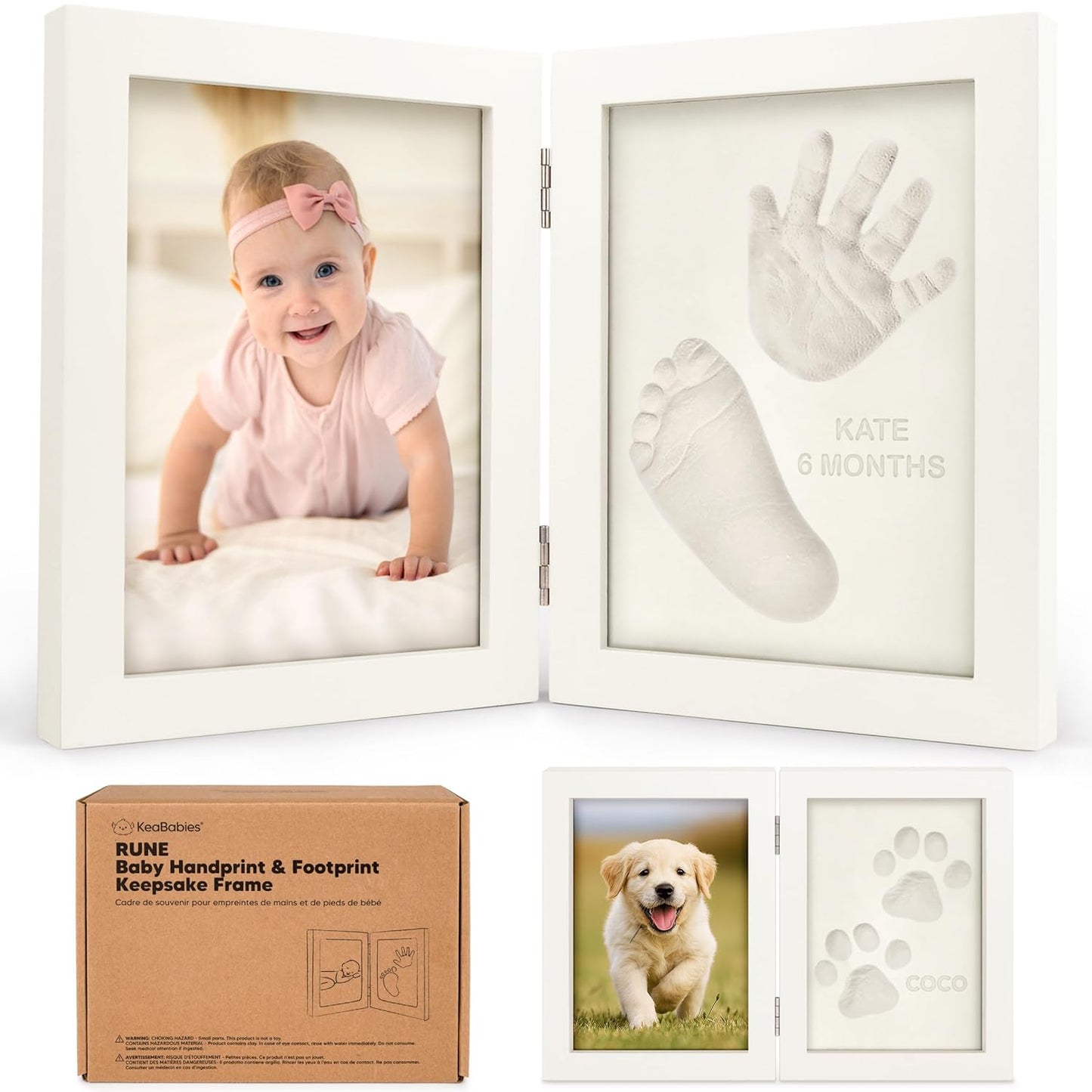 Personalized Baby Hand and Footprint Kit, Quick Dry Clay - Newborn Keepsake Feet and Handprint Kit, Nursery Picture Frame, New Mom Gifts for Baby Showers & Registry (Alpine White)
