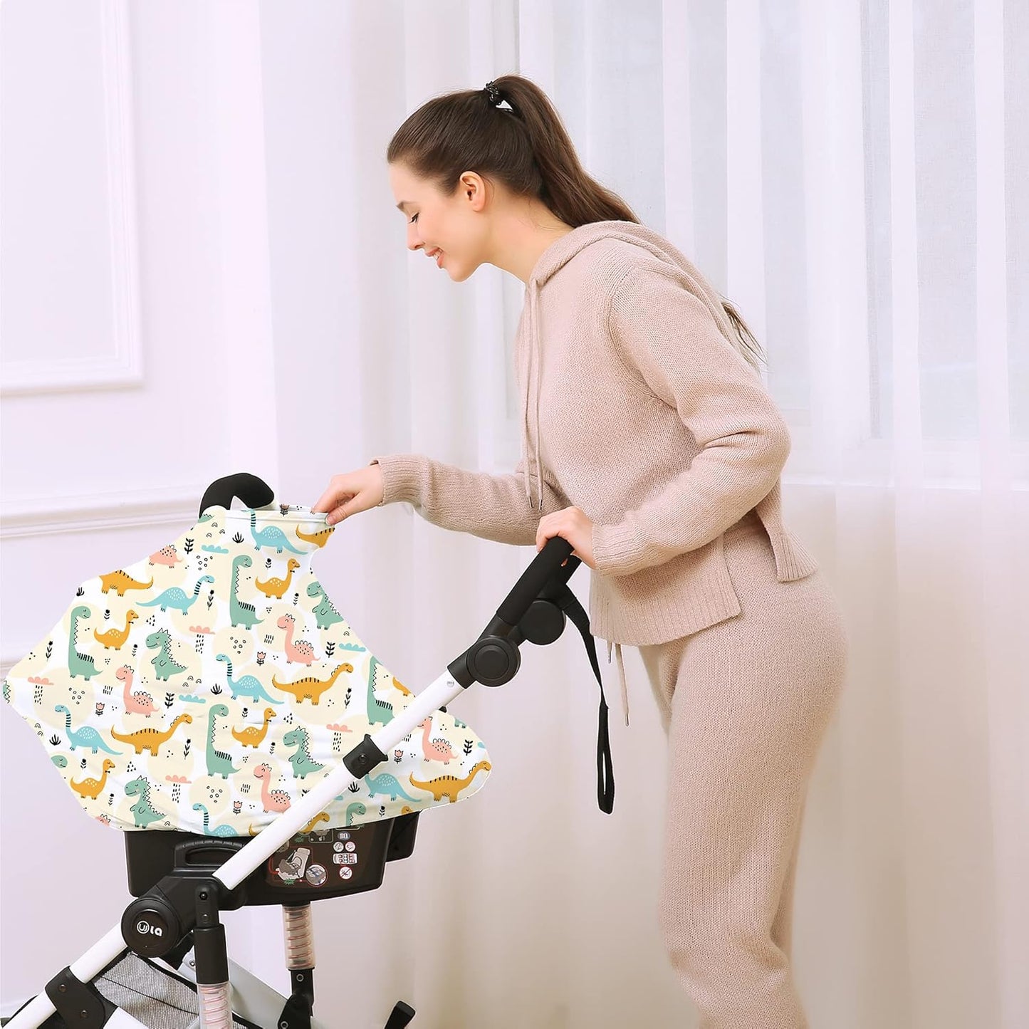 Multi-use Carseat Covers Breastfeeding Cover - Car Seat Covers for Babies, Stretchy Carseat Canopy Cover, Boys and Girls Shower Gifts (Colours Dinosaur)