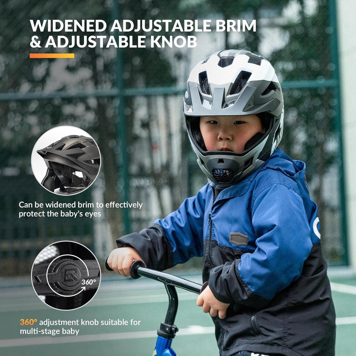 ROCKBROS Kids Bike Helmet Adjustable Detachable Full Face Bike Helmet for Children Bicycle, Skateboard, Scooter, Protective Gear