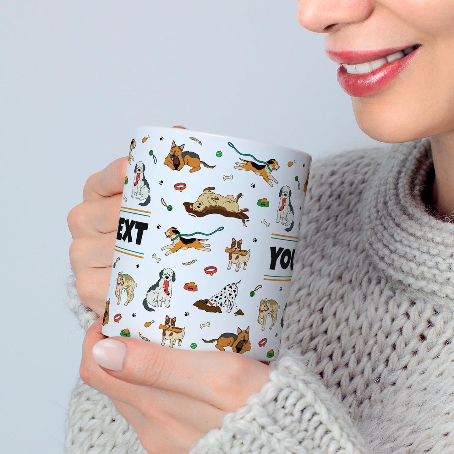 Personalized Mug for Kids - Dogs - Custom Name/Text, Ceramic Hot Chocolate/Cocoa/Coffee Cup for Boys/Girls, Birthday/Christmas/Holiday Gift - 15 oz, Navy Blue Handle