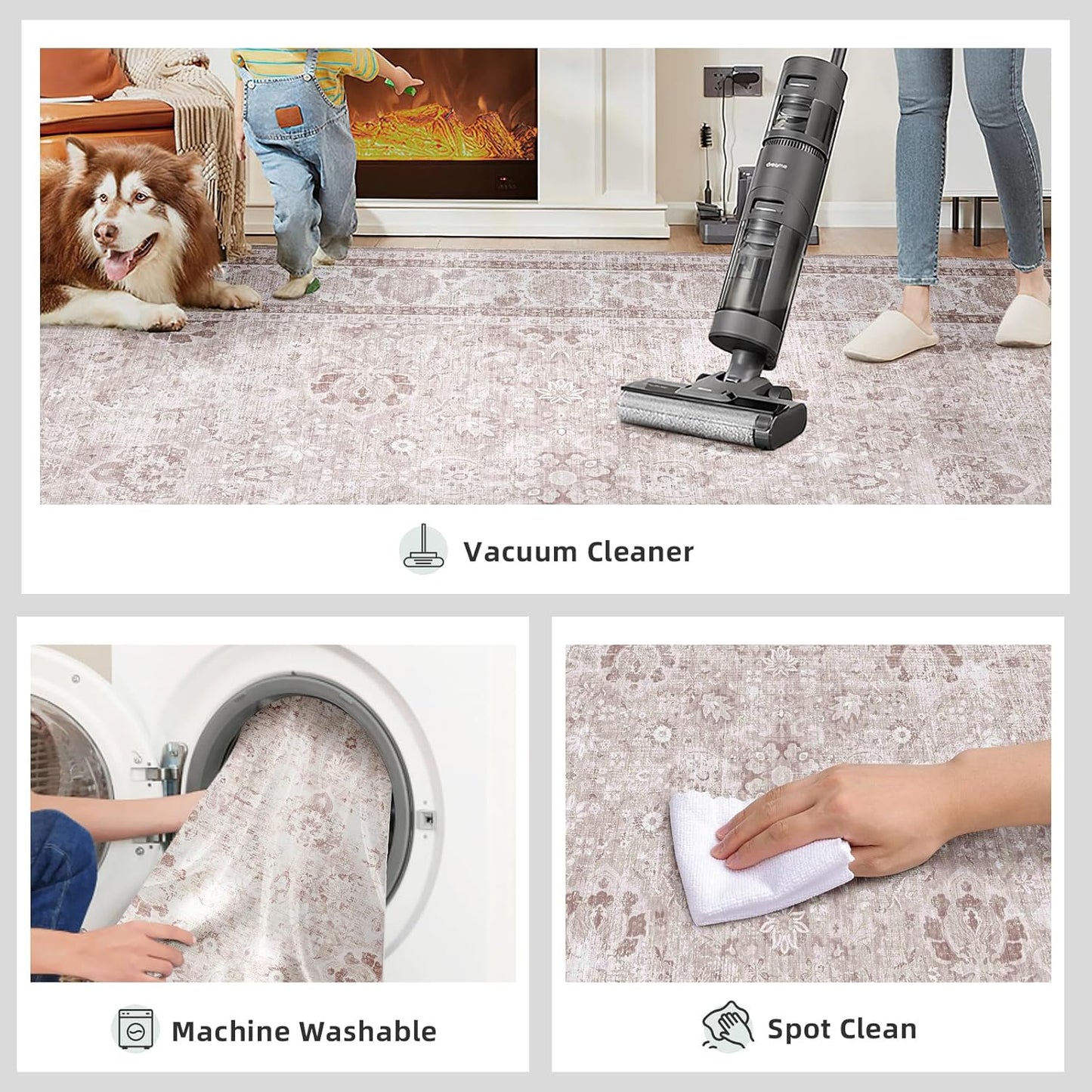 Pink Area Rugs 5x7 Nursery Rug for Baby Girl Neutral Floral Area Rug for Living Room, Vintage Boho Washable Rug Indoor Carpet for Bedroom Dining Room