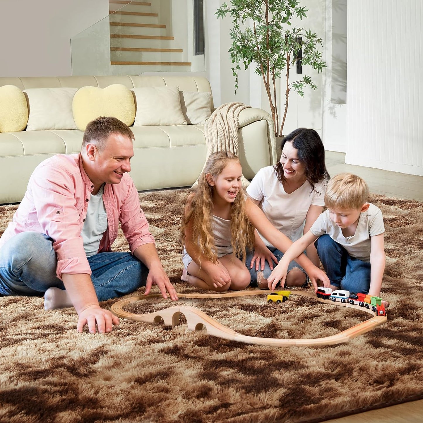 Ultra Soft Rug for Living Room, 4X6 Fluffy Shag Area Rug for Bedroom, Modern Shaggy Carpets Fuzzy Rug for Teens Dorm Nursery Home Decor Aesthetic, Upgrade Anti-Skid Durable, Tie-Dyed Coffee