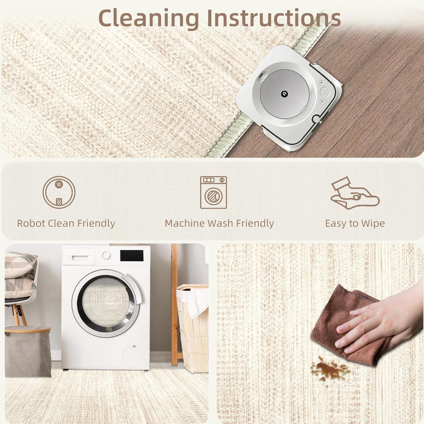 Runner Rug 2x6 Entryway Rugs - Washable Boho Geometric Rug Non-Slip Kitchen Rugs, Soft Neutral Farmhouse Runners for Hallway Bedroom Bathroom Laundry Staircase Foyer(2'x6',Ivory Beige)