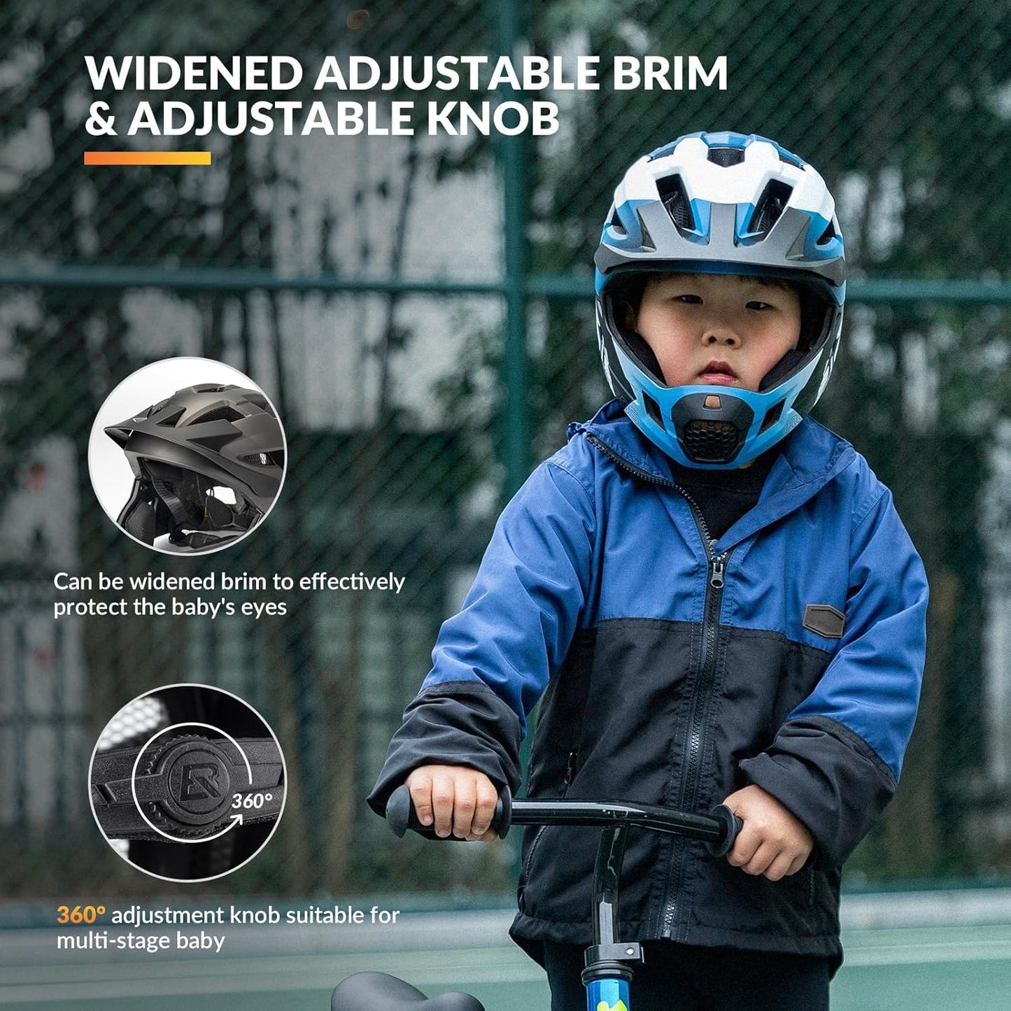 ROCKBROS Kids Bike Helmet Adjustable Detachable Full Face Bike Helmet for Children Bicycle, Skateboard, Scooter, Protective Gear