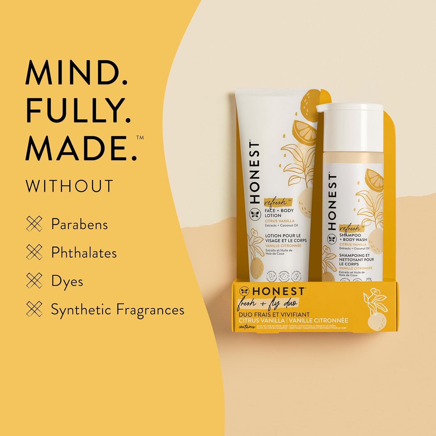 The Honest Company 2-in-1 Cleansing Shampoo + Body Wash and Face + Body Lotion Bundle | Gentle for Baby | Naturally Derived | Citrus Vanilla Refresh, 18.5 fl oz