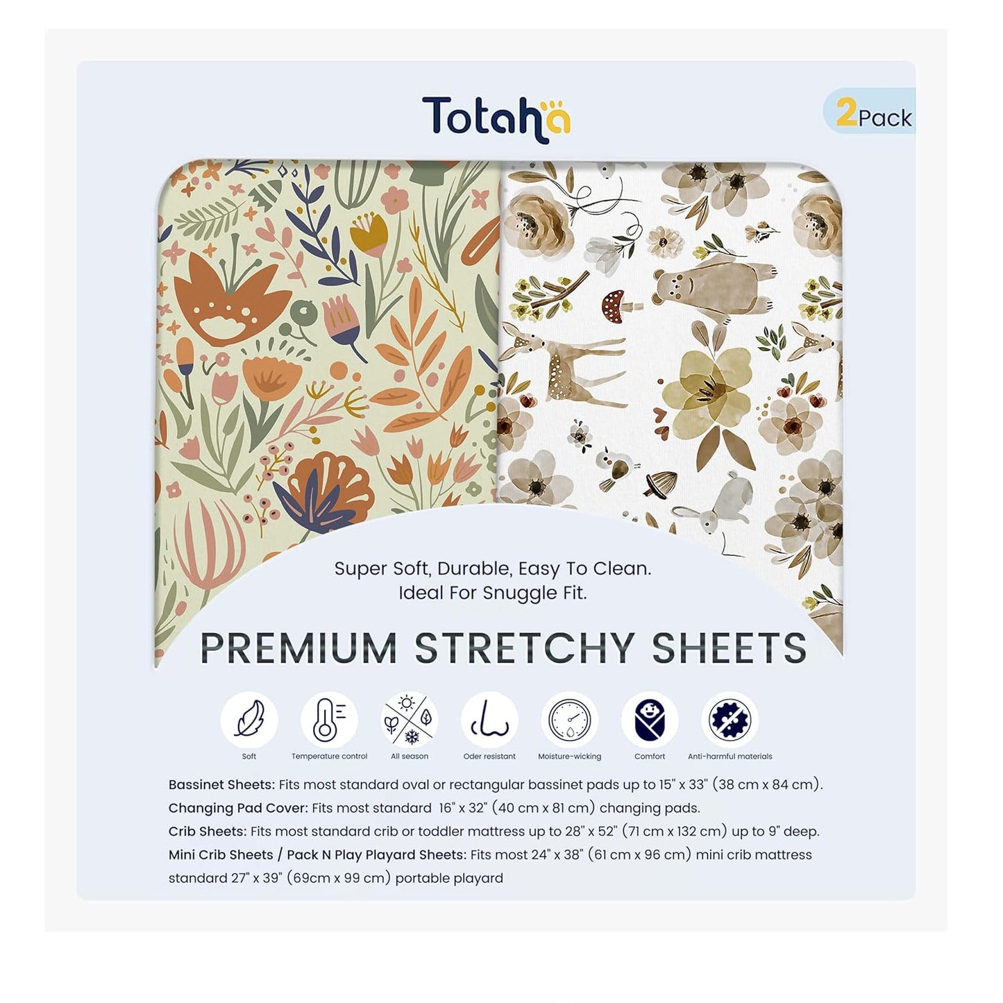 TotAha Changing Pad Cover, Buttery Soft Diaper Changing Pad Covers for Girls Boys, Super Stretchy Jersey Knit Changing Table Covers, 5'' Deep Pocket, 2 Pack