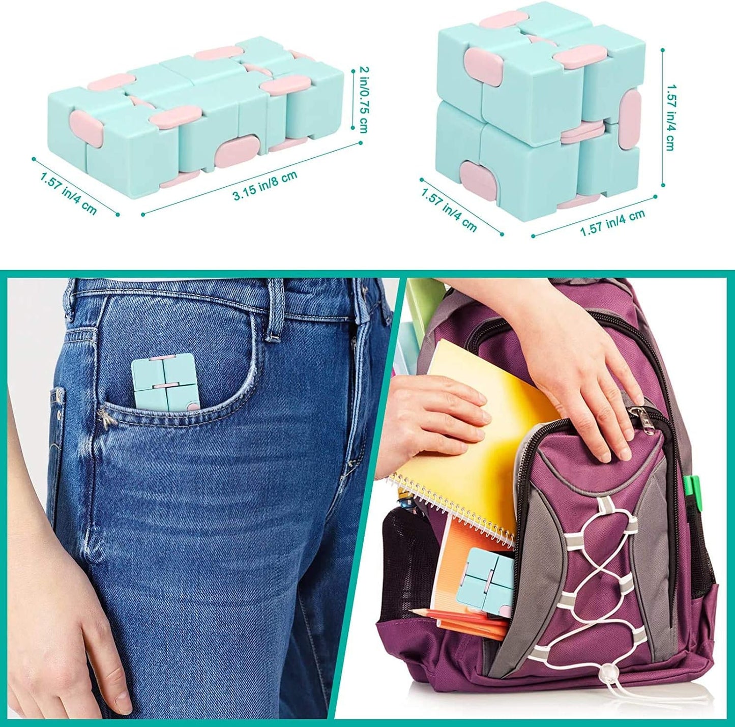 Infinitycube Fidget Toy Stress Relieving Fidgeting Game for Kids and Adults,Cute Pocket-Sized Unique Gadget for Anxiety Relief and Kill Time (4 Pack Macarons)