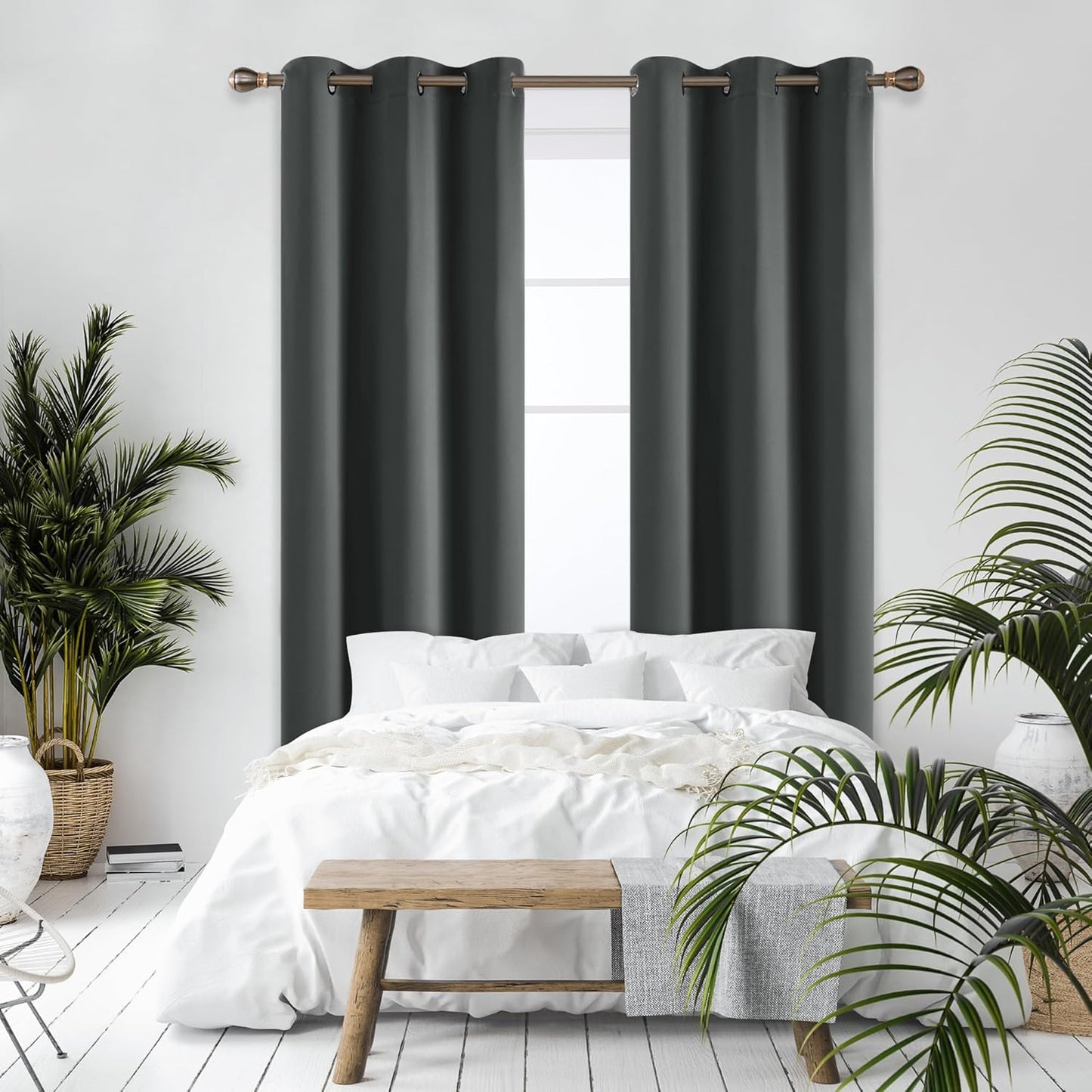 Deconovo Blackout Curtains, Room Darkening Thermal Insulated Window Drapes, Noise Reducing, Grommet Top, 2 Panels 42W x 84L Inch Machine Washable for Bedroom Living Room Nursery Dark Grey