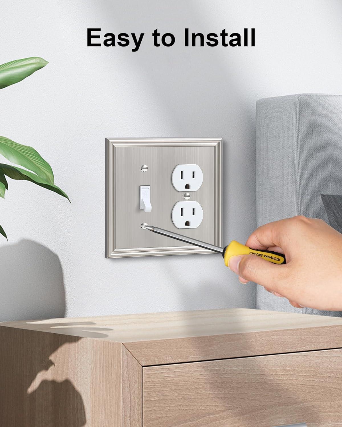 2-Pack Combo Toggle/Duplex Light Switch Cover Plate, Brushed Nickel Wall Outlet Cover Plate, Decorative Wall Receptacle Cover for Electrical Outlets, Light Switch, Durable Solid Zinc Alloy