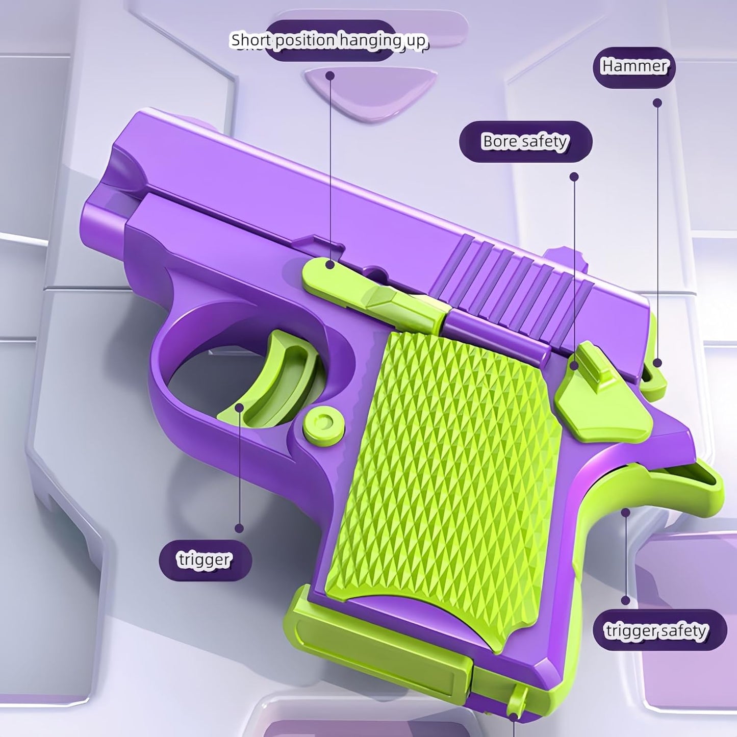 1911 3D Printed Small Pistol Toys,Suitable Toys for Adults and Kids, Stress Relief Pistol Toys for Adults, Suitable for Relieving ADHD, Anxiety, Best Gift for Adults and Kids (PurpleGreen)