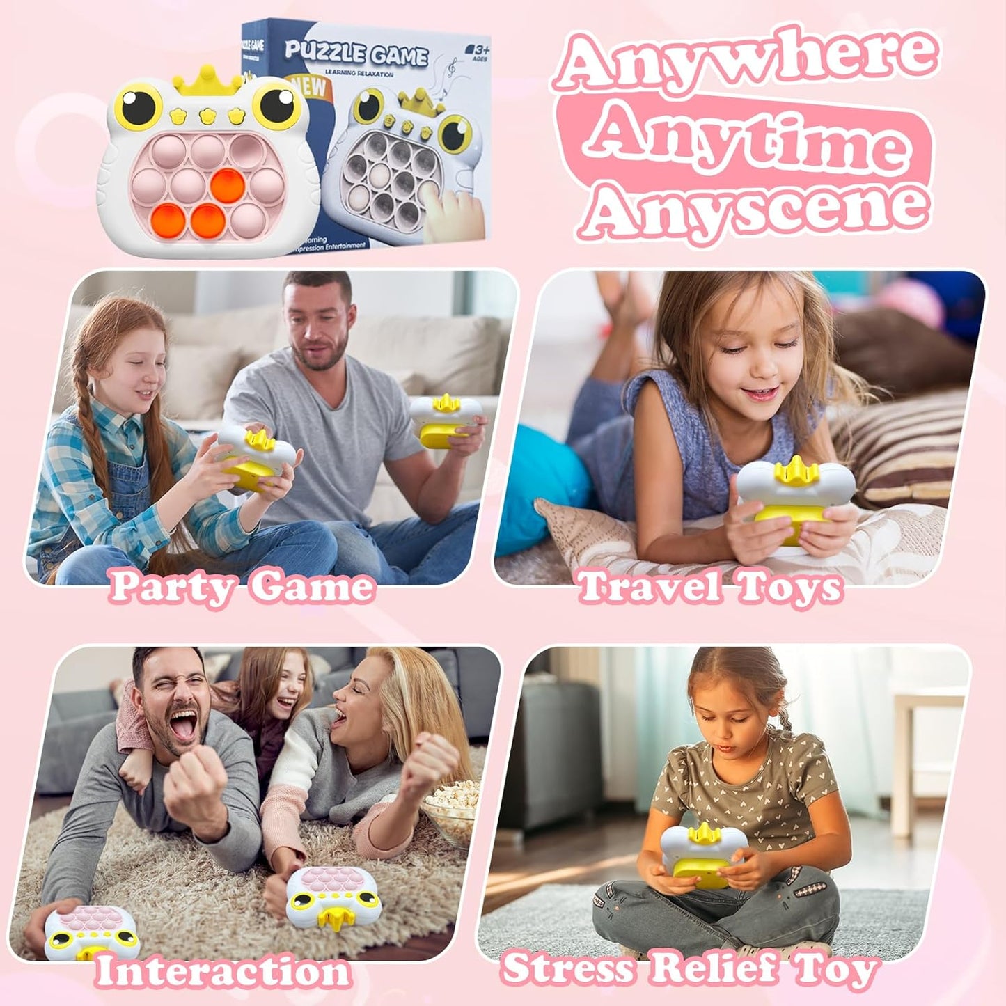 Pop Fidget Toys, Quick Push Pop Pro Light Up Game, Bubble Pop Fidget Game Controller Handheld Travel Game Toys for Kids 3-12 Years Old Stress Relief Decompression Push Puzzle Game Console Toys