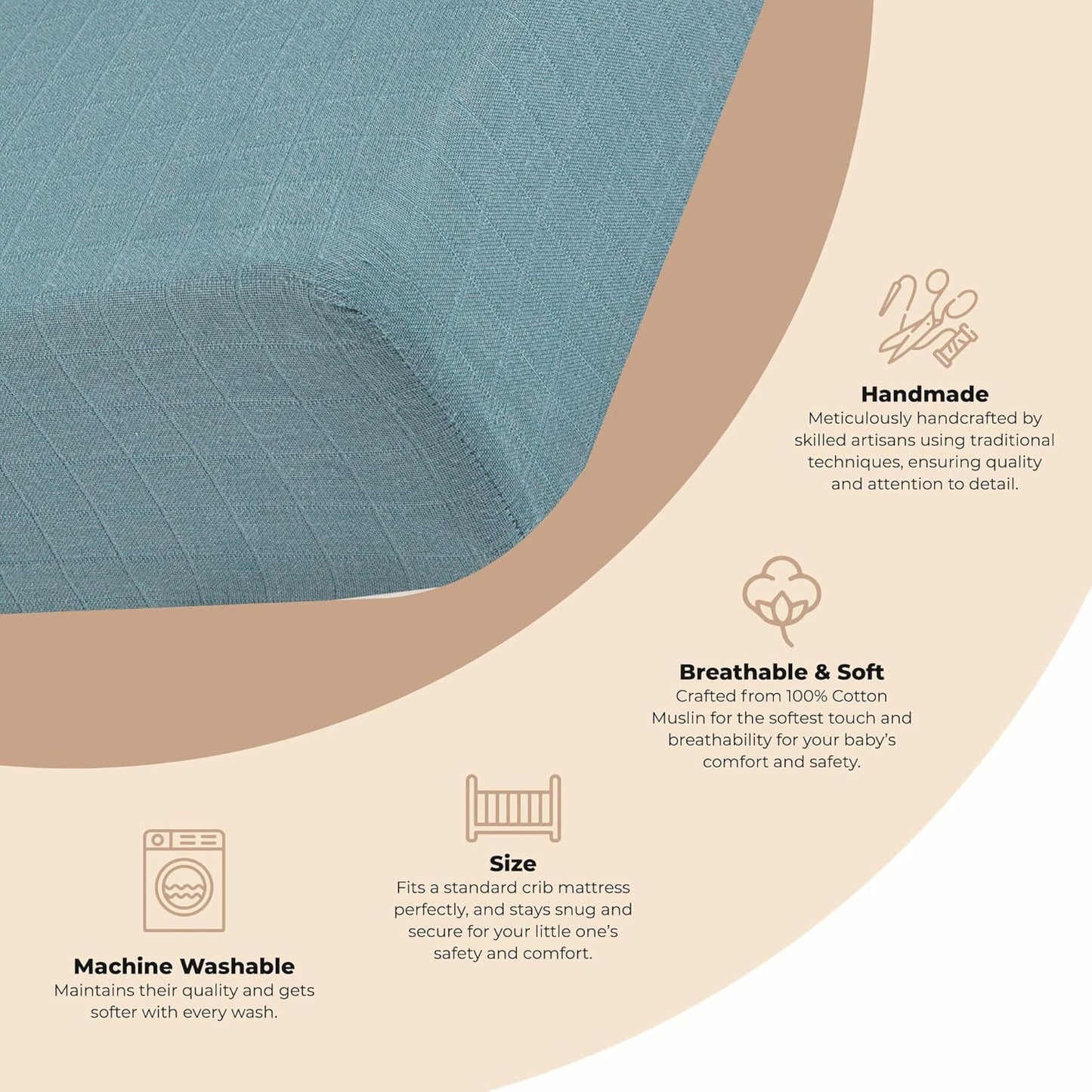Crane Baby Soft Cotton Fitted Sheet for Cribs and Nurseries, Riverstone Blue, 28”w x 52”h x 9”d