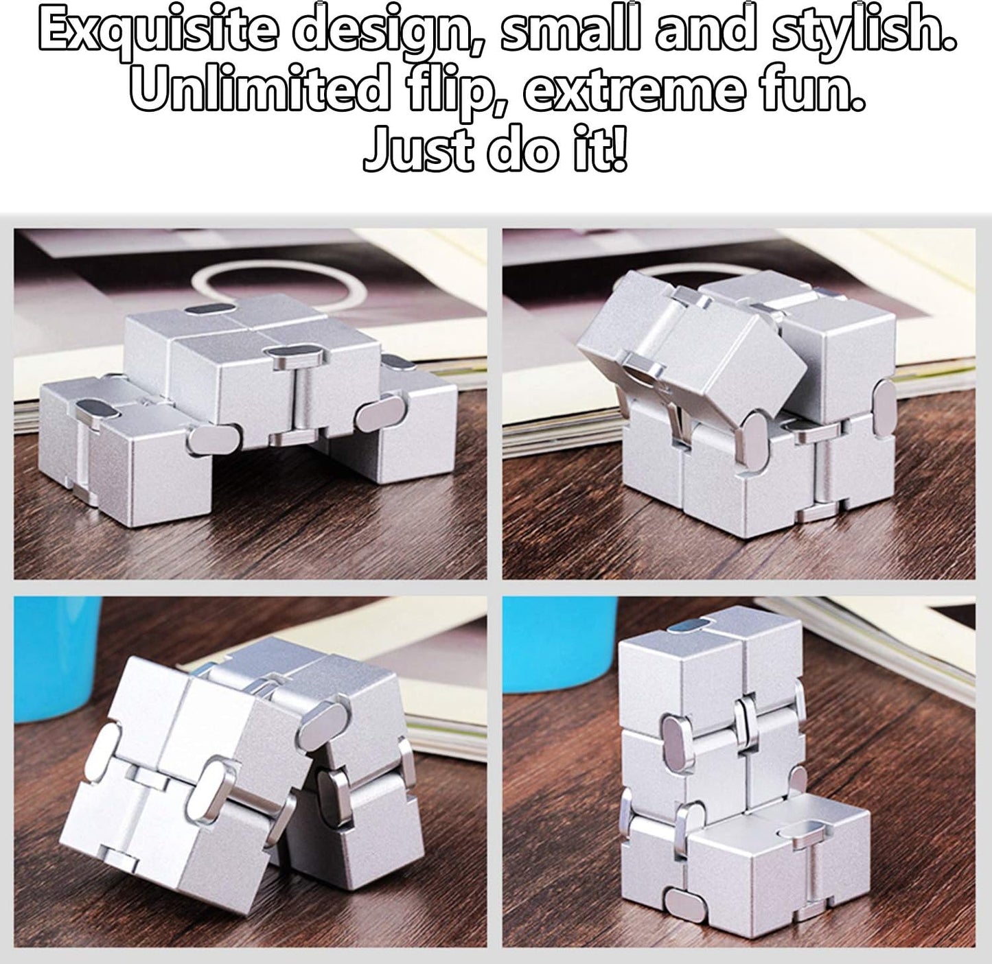 Fidget Blocks Toys Infinity Cube Anxiety Stress Relief Toy for Adults Gifts Aluminum Alloy Material (RED)