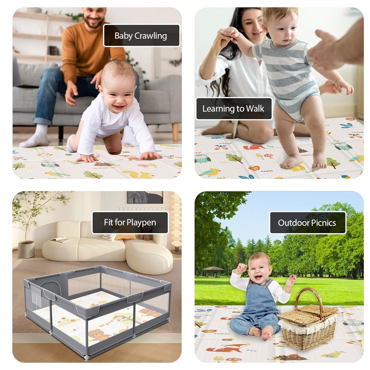 Baby Play Mat, 50 x 50 Inch Play Mat Perfect for Use Baby Playpen, Foldable Baby Foam Playmat for Floor, Portable Waterproof Activity PlayMats for Babies, Infants and Toddlers