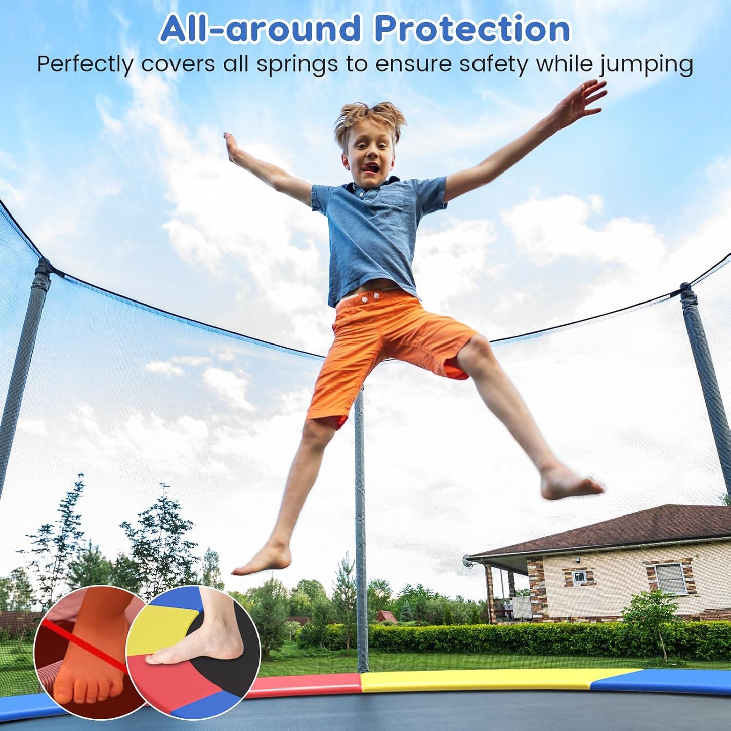 Giantex Trampoline Pad, 8ft 10ft 12ft 14ft 15ft 16ft Trampoline Replacement Safety Pad, No Holes for Pole, Waterproof Trampoline Accessories Spring Cover