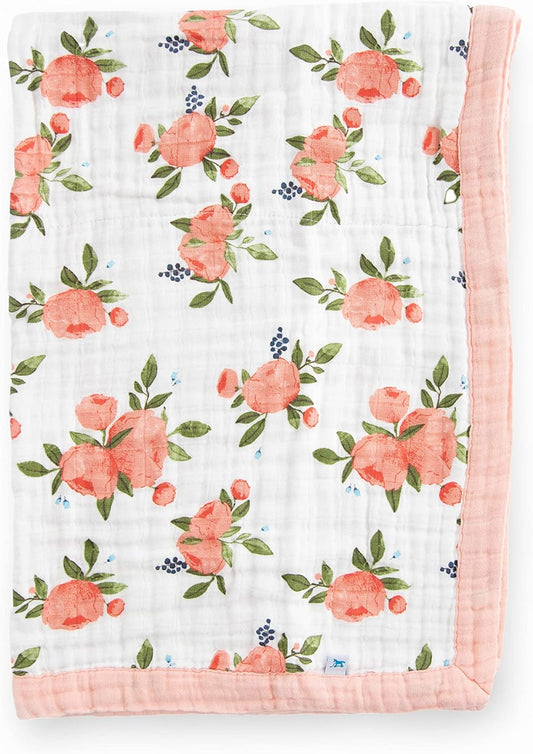 Little Unicorn Newborn Receiving Quilt | Ultra- Soft, Multi-Layered Muslin Fabric | Gift for Newborns & on-The-go (Watercolor Roses)