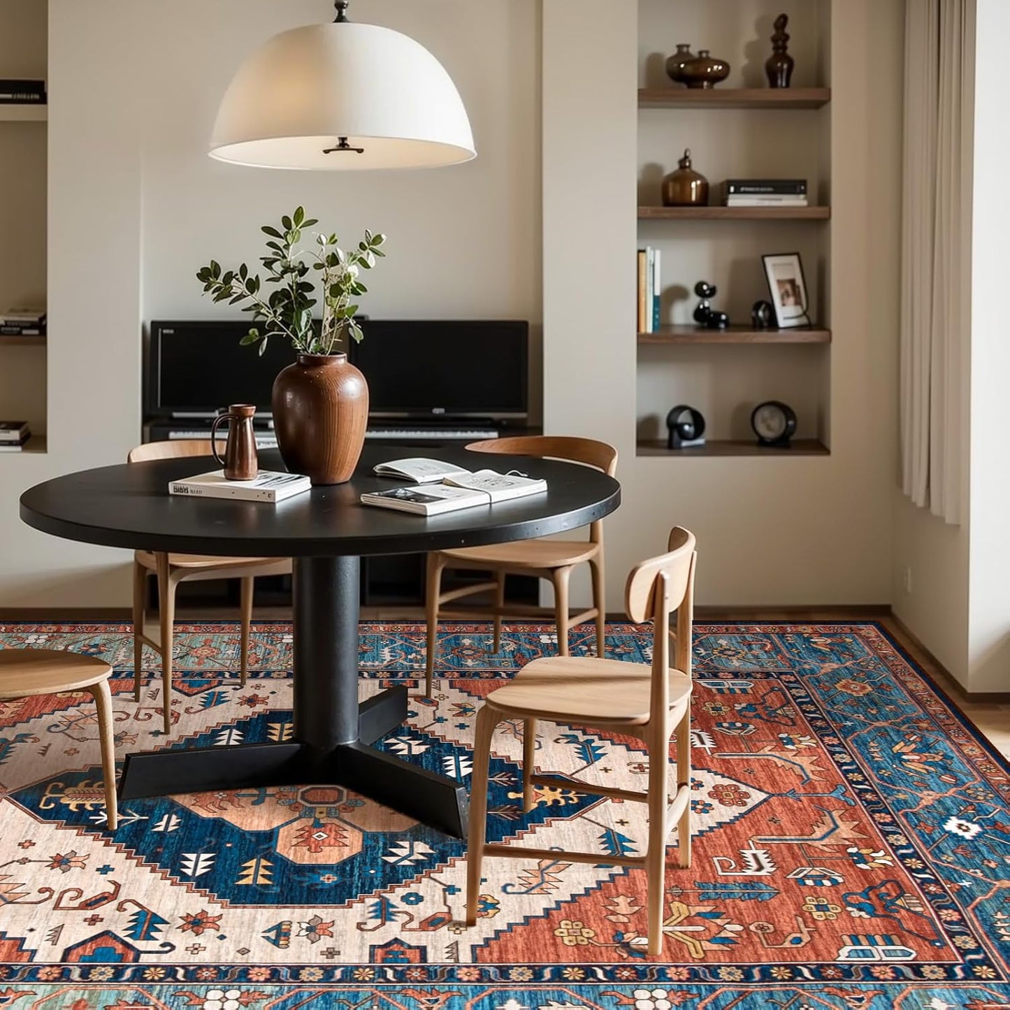 Lahome Oriental Washable Rug 6x9, Non-Slip Ultra-Thin Living Room Area Rug, Stain Resistant Vintage Carpet for Bedroom Dining Room Office