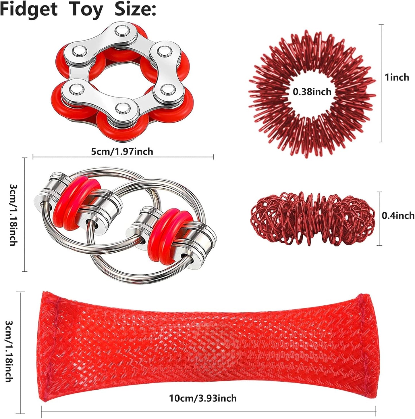 Marble Mesh Fidget Toys Set - 8 Pcs Sensory Fidget Toys for Adults Anti Stress Flippy Bike Chain Acupressure Rings Metal Fidget Toys for Teens Boys &Girls ADHD Christmas Toys Stocking Stuffers