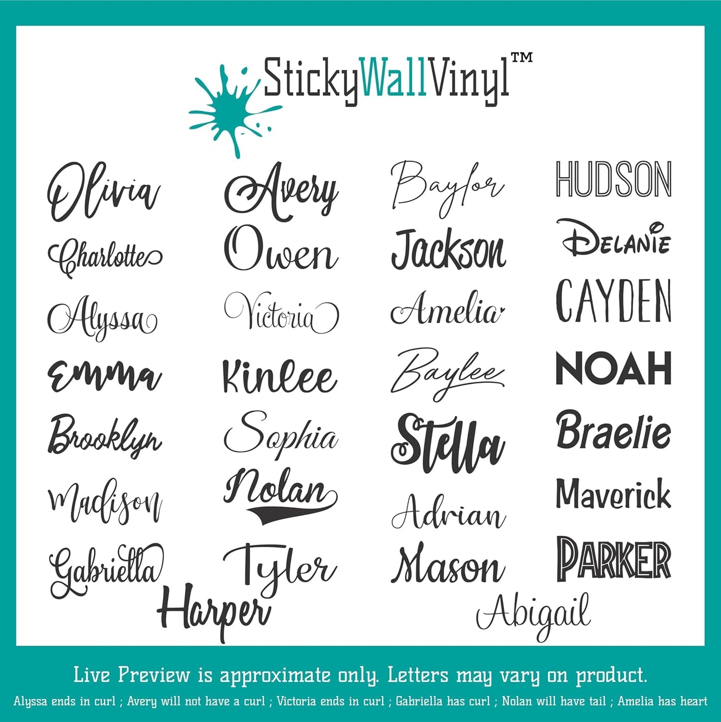 Name Wall Decal Sticker - Multiple Font Custom Baby Name - Nursery Wall Sticker - Baby Girl Baby Boy Room Wall Decor - 130519PRE