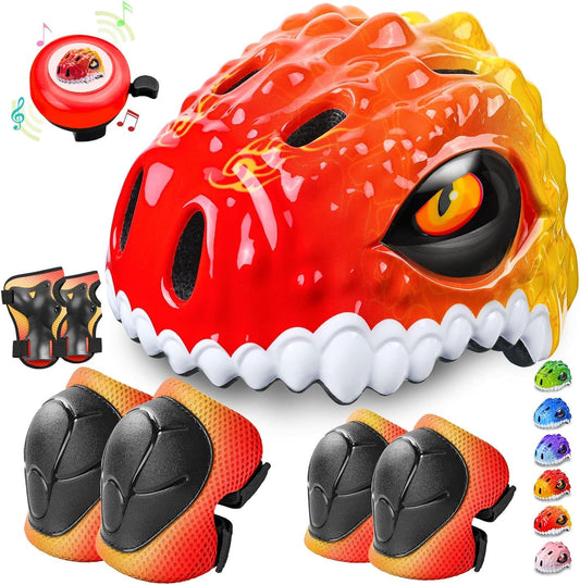 Toddler/Kids Bike Helmet Set for Boys Girls 3D Adjustable Kids Helmet Protective Gear Set Knee Elbow Wrist Pads and Multi-Sports Skateboard Scooter Cycling Roller Balance Bike