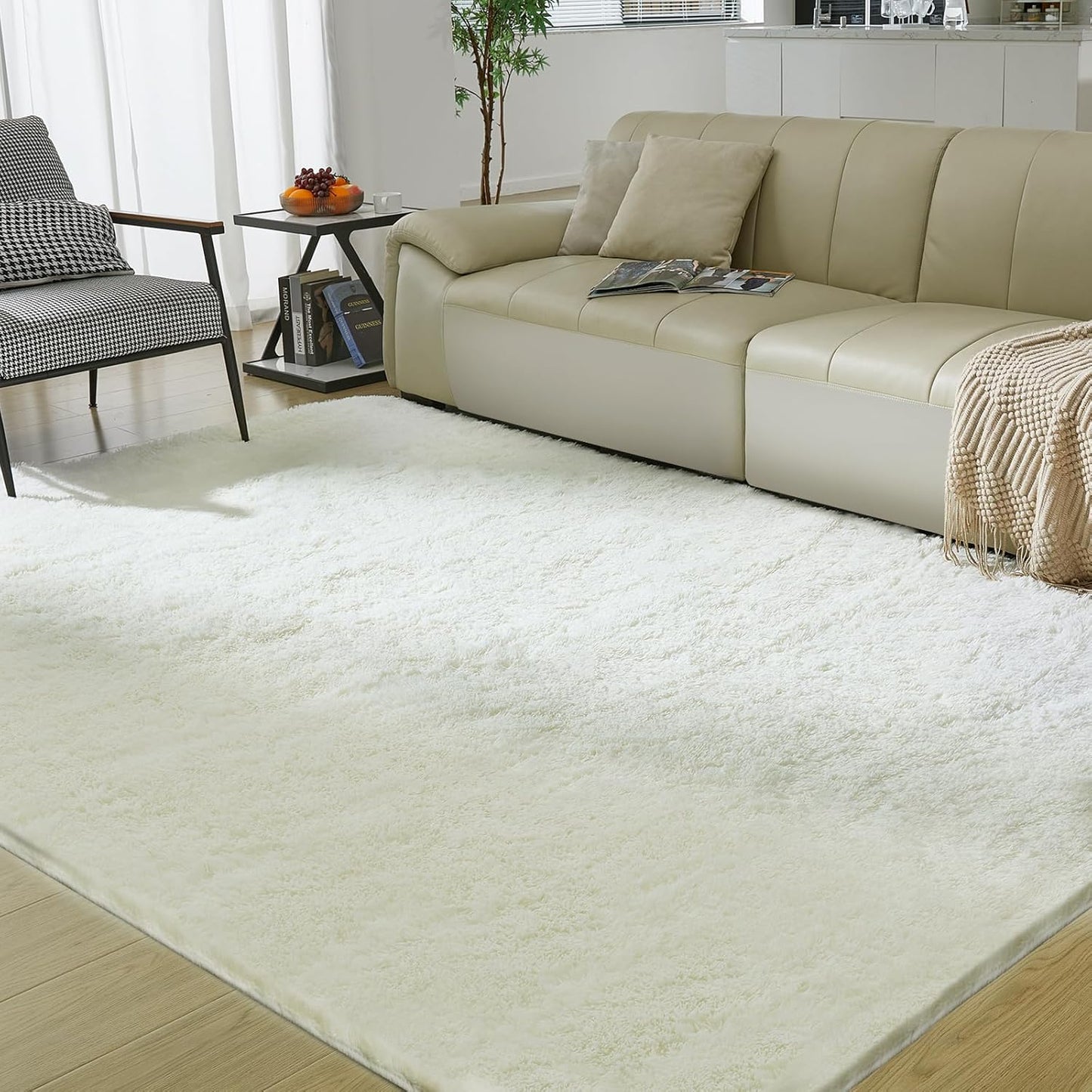 Ultra Soft Rug for Living Room, 9X12 Fluffy Shag Area Rug for Bedroom, Modern Shaggy Carpets Fuzzy Rug for Teens Dorm Nursery Home Decor Aesthetic, Upgrade Anti-Skid Durable, Cream White