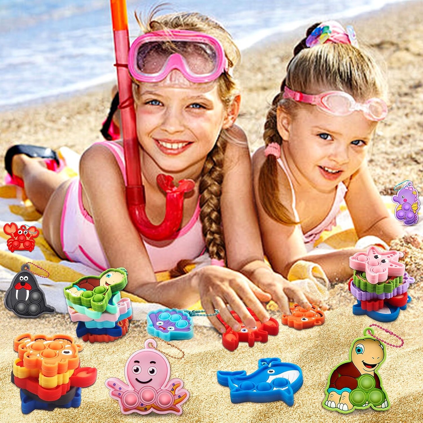 Kiss Monkey Party Favors for Kids 16 PCS Sea Animal Mini Pop Keychain,Under The Sea Party Favors,Birthday Gifts,Goodie Bag Stuffers,Carnival Prizes,Fidgets Classroom Prizes