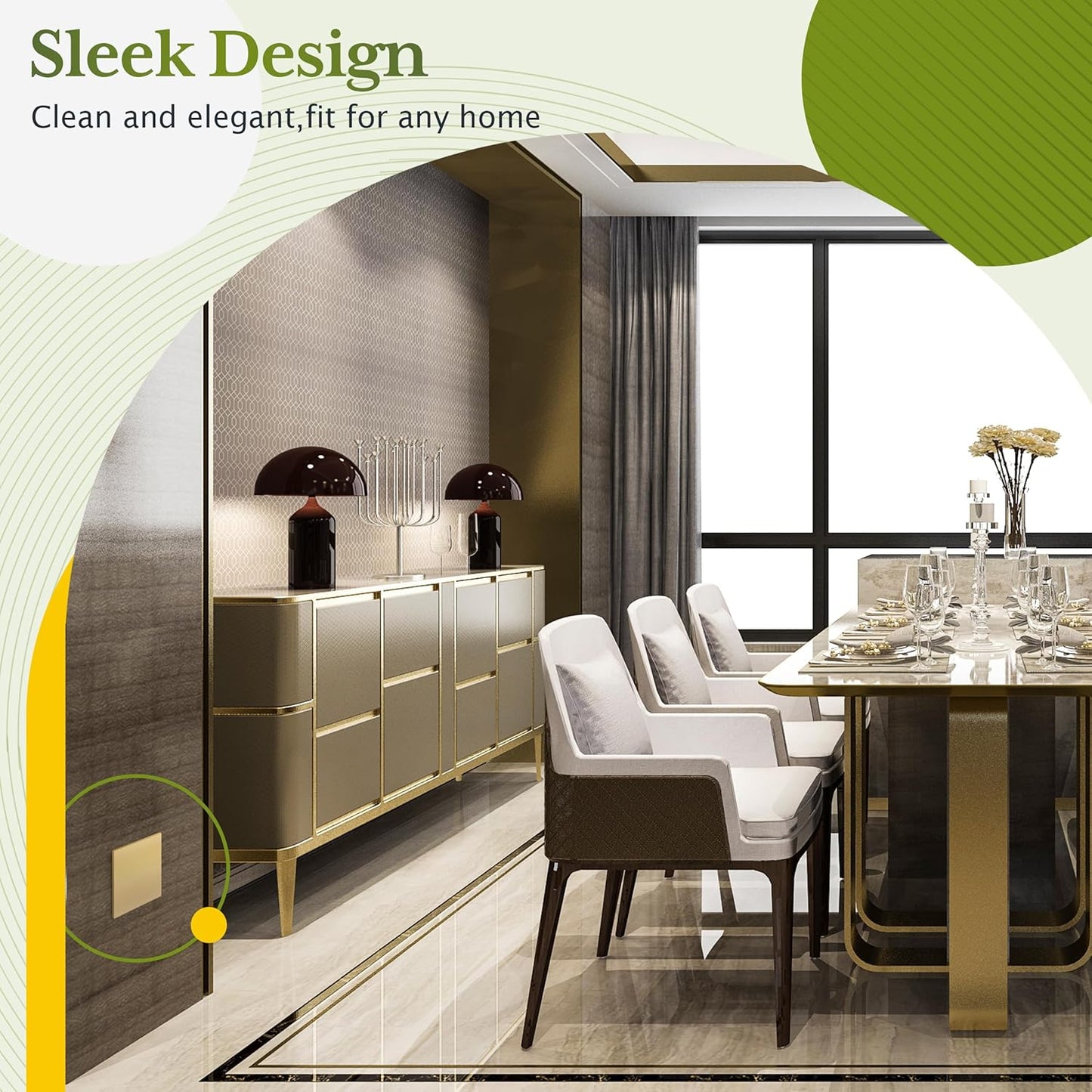 TG Screwless Double Blank Wall Plate, Child Safe Blank Device Outlet Cover, Mid-Size 2-Gang 4.88" H x 4.92" L, Polycarbonate Thermoplastic, UL Listed, SP-MB2-GD, Gold (1 Pack)