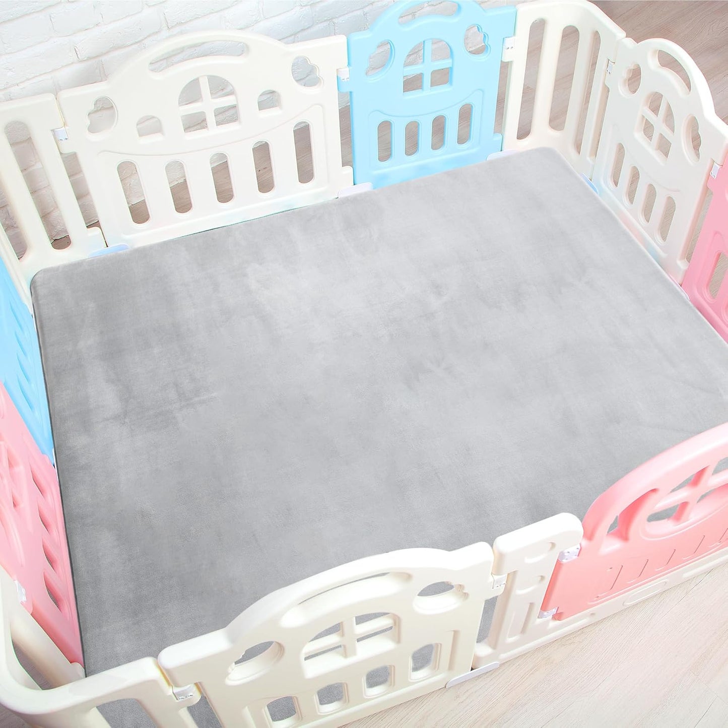 BALAPET Thick Memory Foam 74x50 Play Mat for Playpen, Super Soft Velvet Portable Baby Playpen Mat for Kids Toddler Crawling and Play, Non-Slip Bottom Playmat, Grey