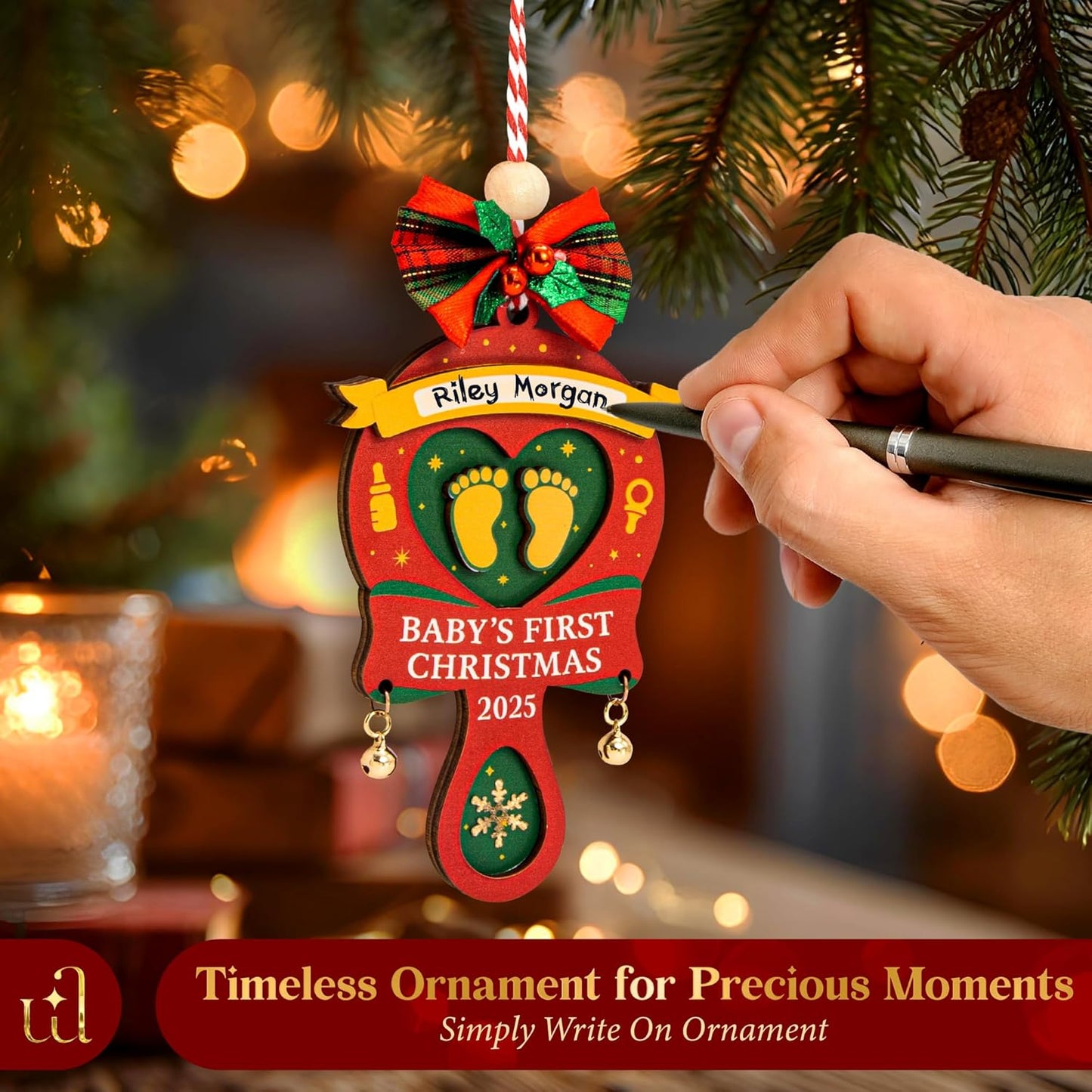 Baby First Christmas Ornament 2025 for Girl Boy - Baby's 1st for Parents, Rattle Newborn Ornament Keepsake Babys First Xmas Ornaments for Xmas Tree Decorations