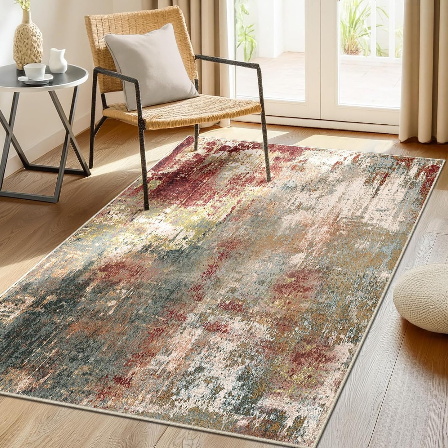 Washable Area Rugs 2'x3' Non-Slip Modern Abstract Soft for Living Room Entryway Bedroom Nursery, Print Pattern, Brown Rust Red Multi