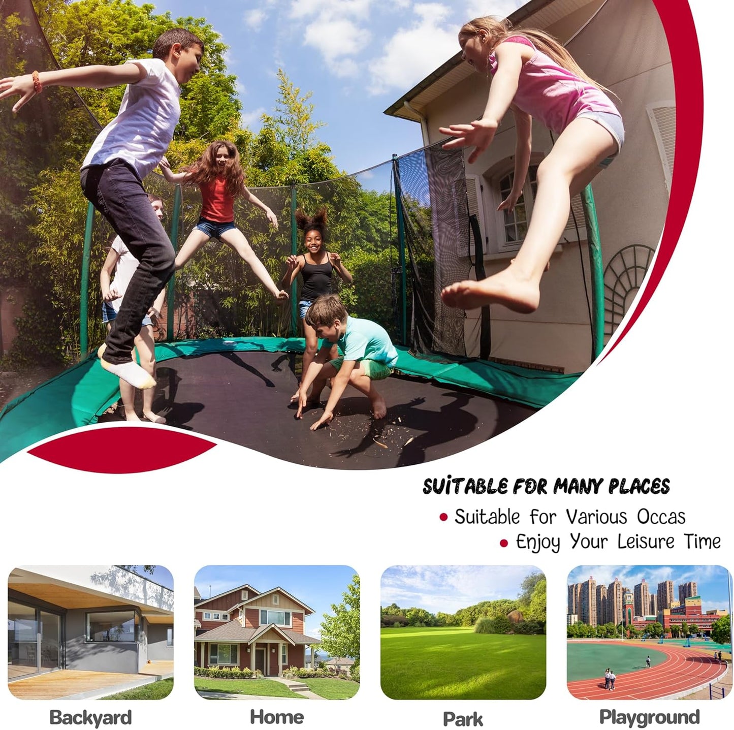 55IN Trampoline for Kids - Indoor/Outdoor Play with Enclosure Net - Easy to Assemble Recreational Trampoline - Red