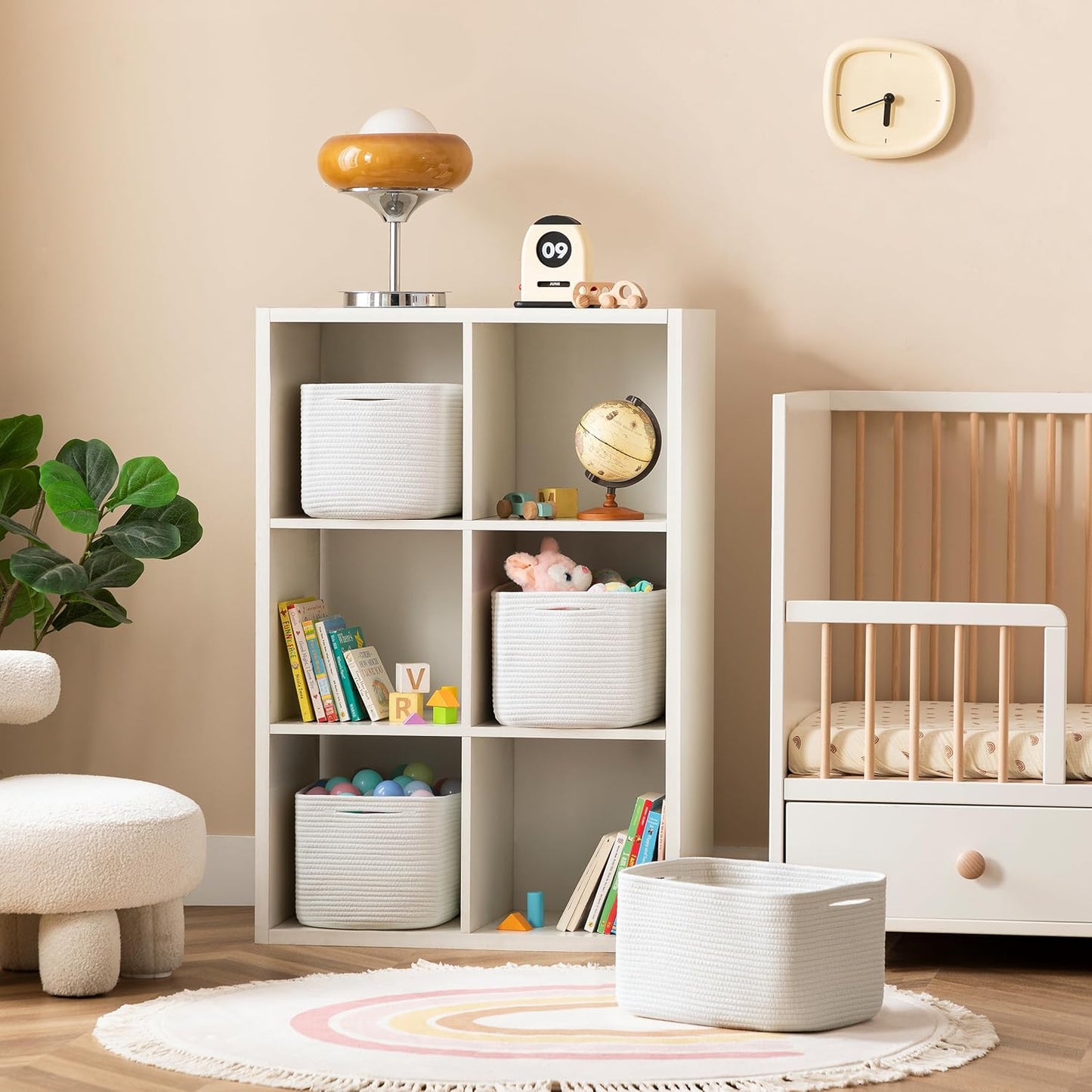 UBBCARE 4 Pack Baskets for Organizing, Woven Storage Baskets for Toys and Towel, Rectangle Cotton Rope Basket with Handles, 15''L x10''W x9''H, White