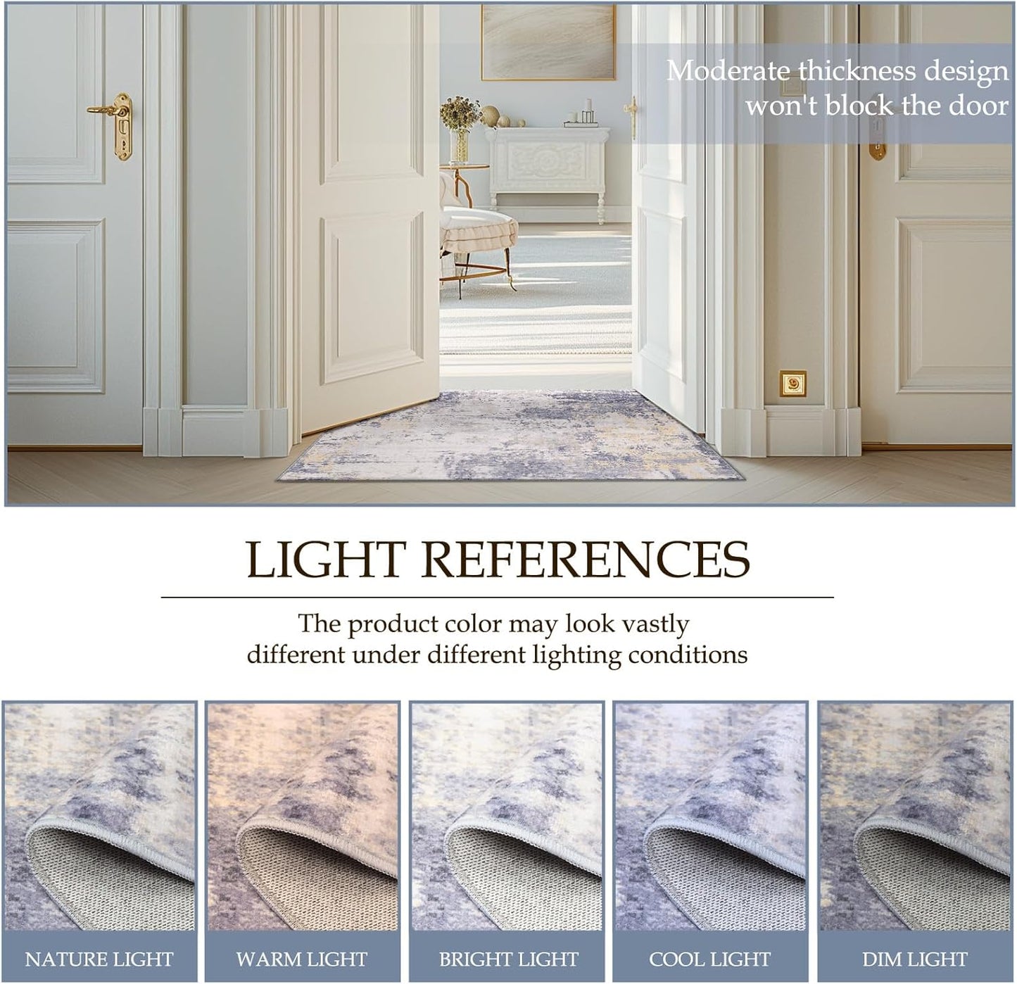 Washable Area Rugs 9'x12' Non-Slip Modern Abstract Soft for Living Room Entryway Bedroom Nursery, Print Pattern, Purple Grey Cream Yellow