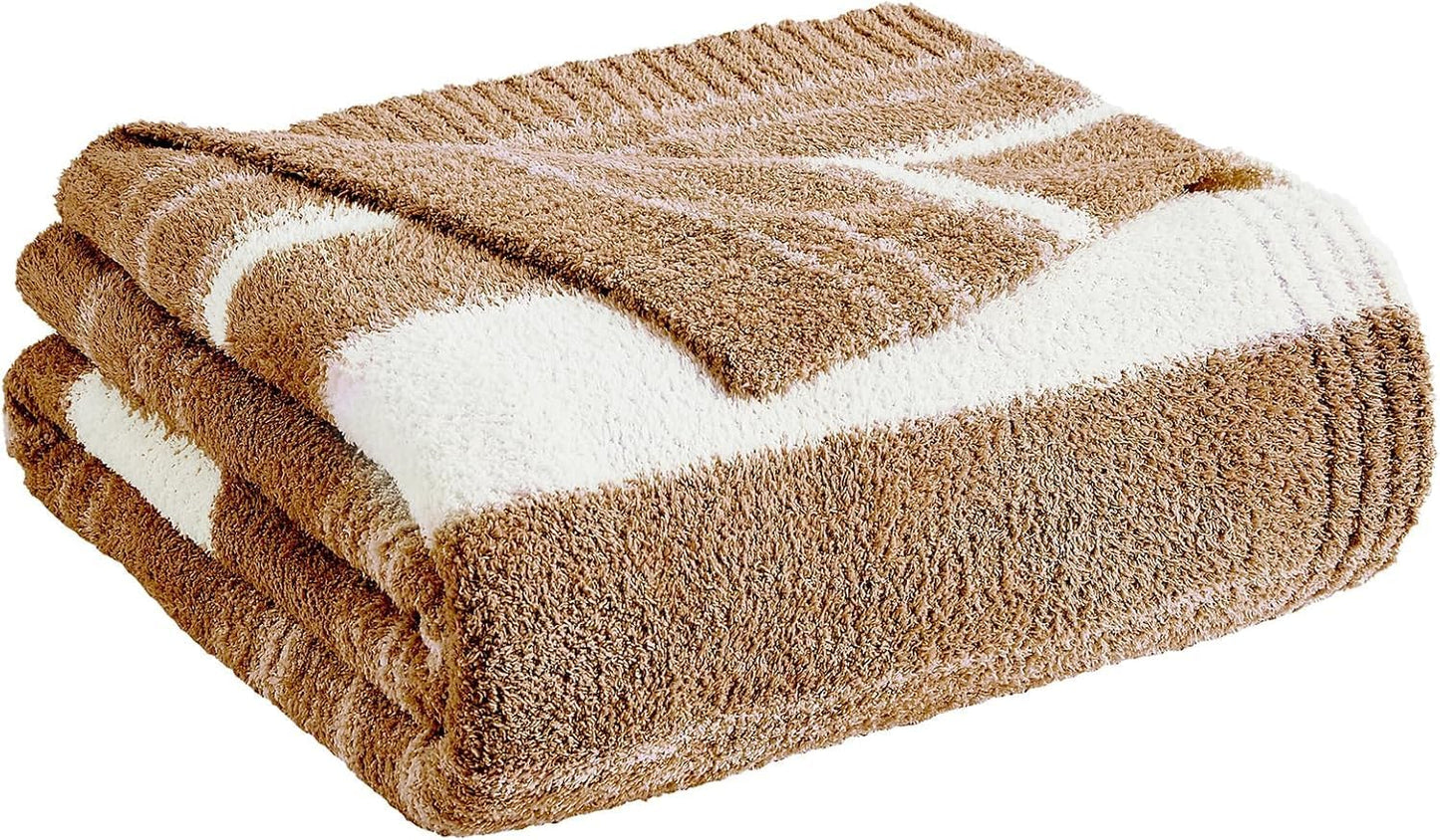 WRENGONGE Burnt Orange Throw Blanket, 50x70 Soft Cozy Striped Throw Blankets for Couch, Sofa, Bed, Travel, Lightweight Fluffy Warm Plush Decorative Blankets for Women, Men,Kids Gift