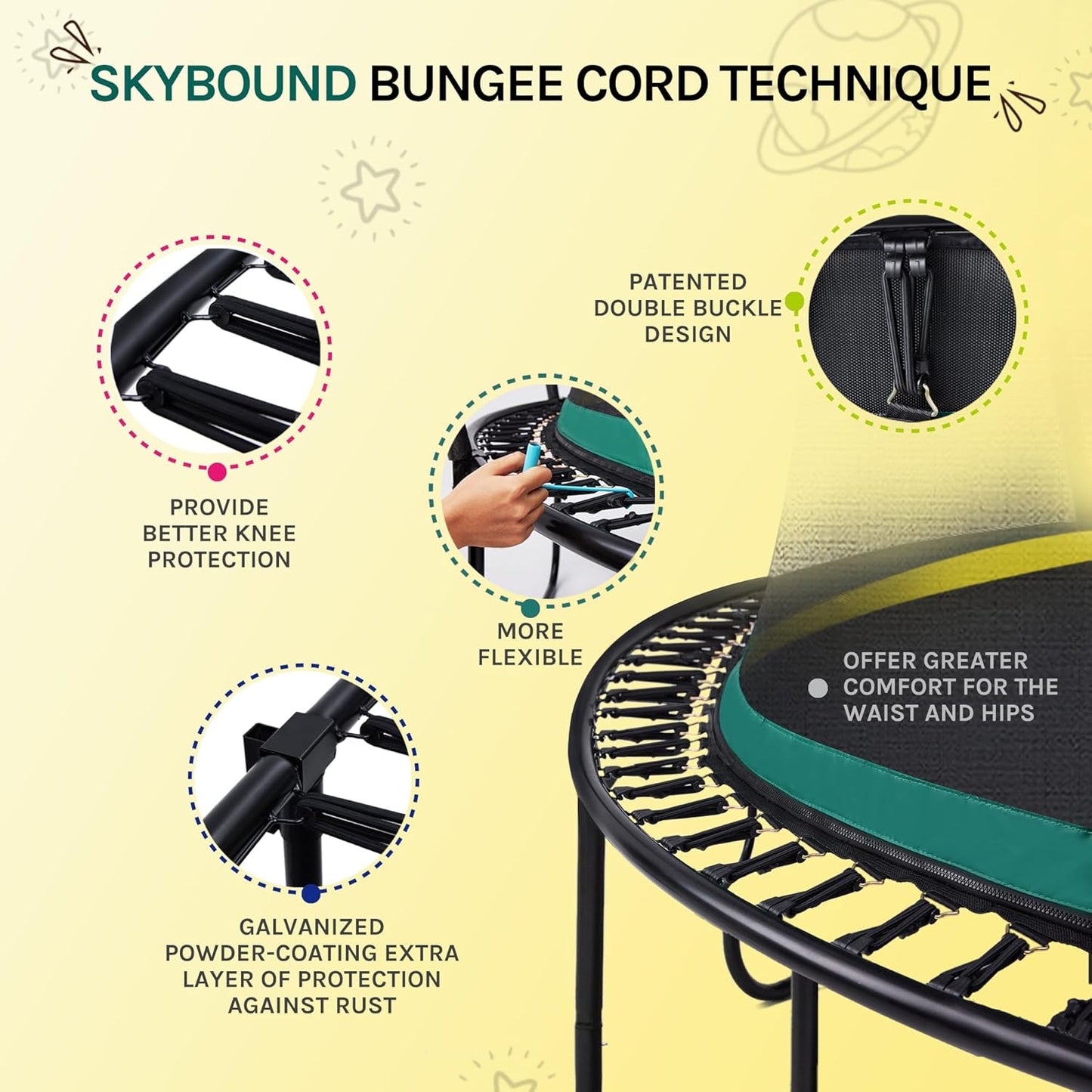 SkyBound 14 FT 12 FT 10FT 8FT 6FT Springless Trampoline for Kids and Adults - Recreational Trampolines with AntiRust Coating - Bungee Cords Outdoor Trampoline for Kids - No-Gap Design Zipper System